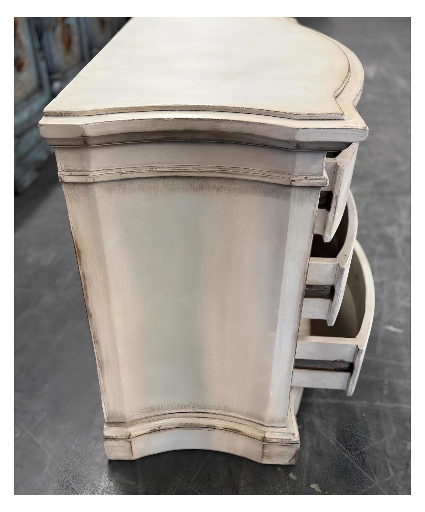 Celeste Nightstand, Cream, Distressed White-Washed Finish With Antique Ring Pulls, Hand-Painted Details