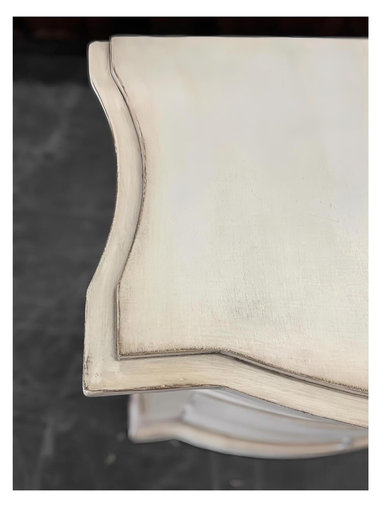 Celeste Nightstand, Cream, Distressed White-Washed Finish With Antique Ring Pulls, Hand-Painted Details