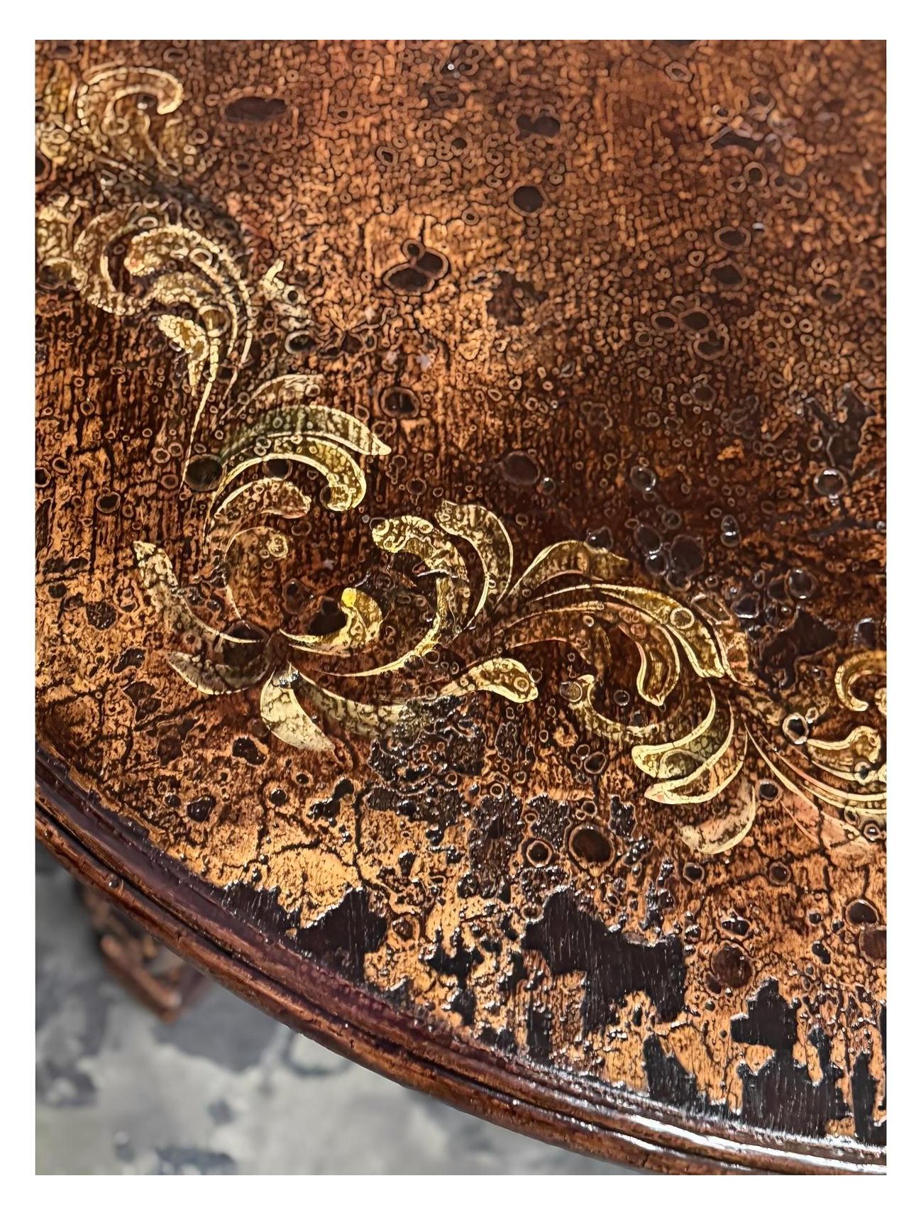 Rocamadour Coffee Table - Round, Antique Copper Brown, Two-Tier Round Shelves With Ornate Carved Legs