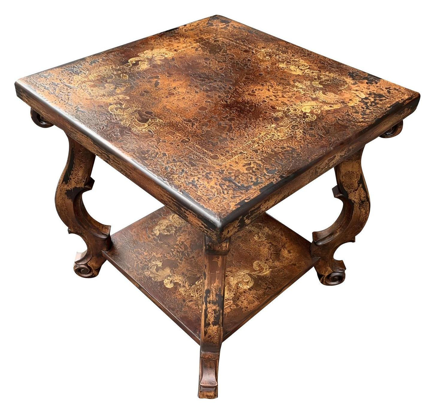 Saint-Remèze End Tables (2-Pack), Copper Finish, Hand-Applied Distressed Patina With Ornate Scroll Legs