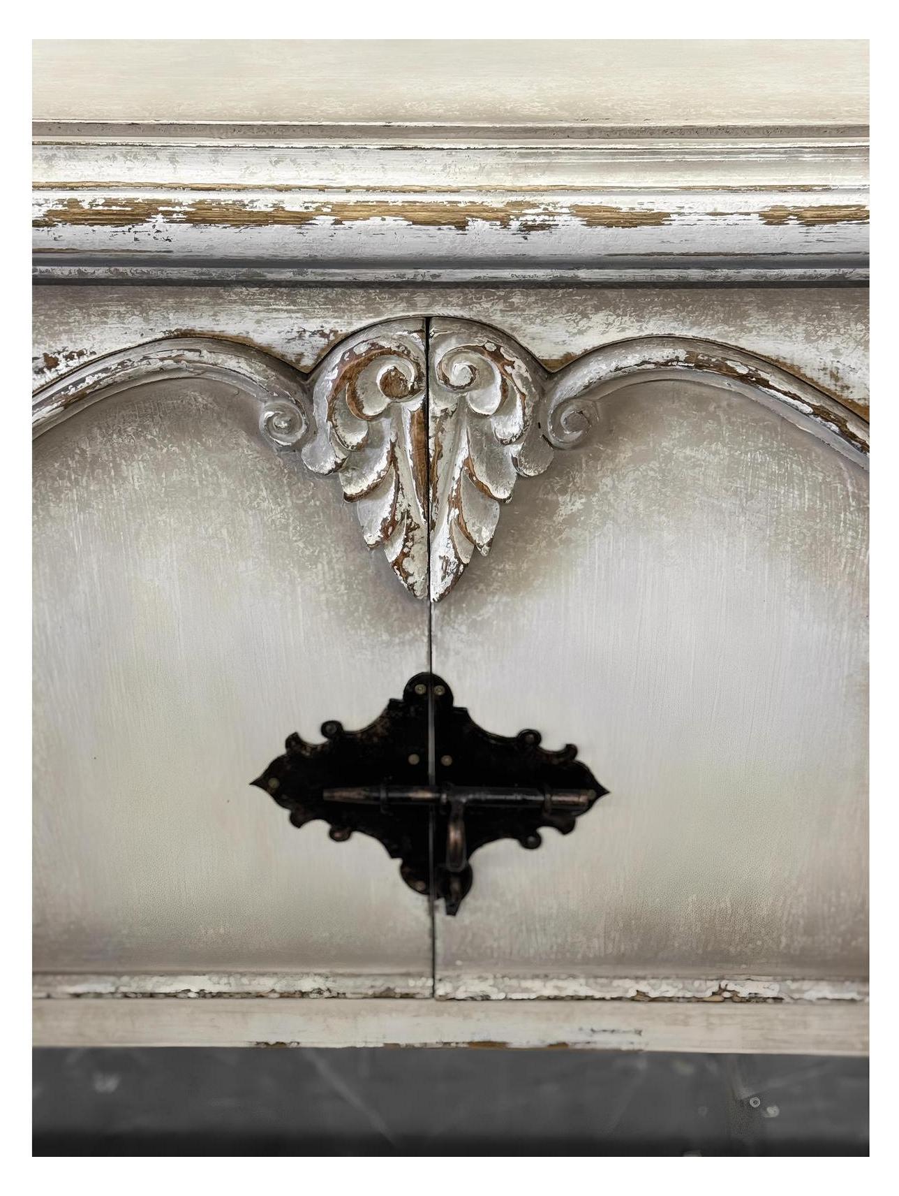 Valmer Ivory Distressed Dining Buffet Table Handcrafted 77 x 17 x 46 Elegant