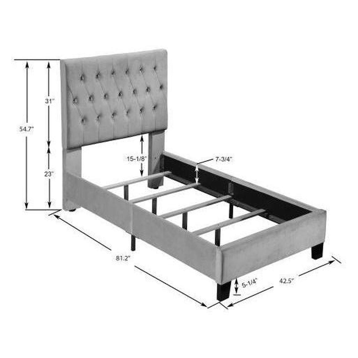 Complete Upholstered Twin Bed; Turquoise; Luxurious; Button Tufts