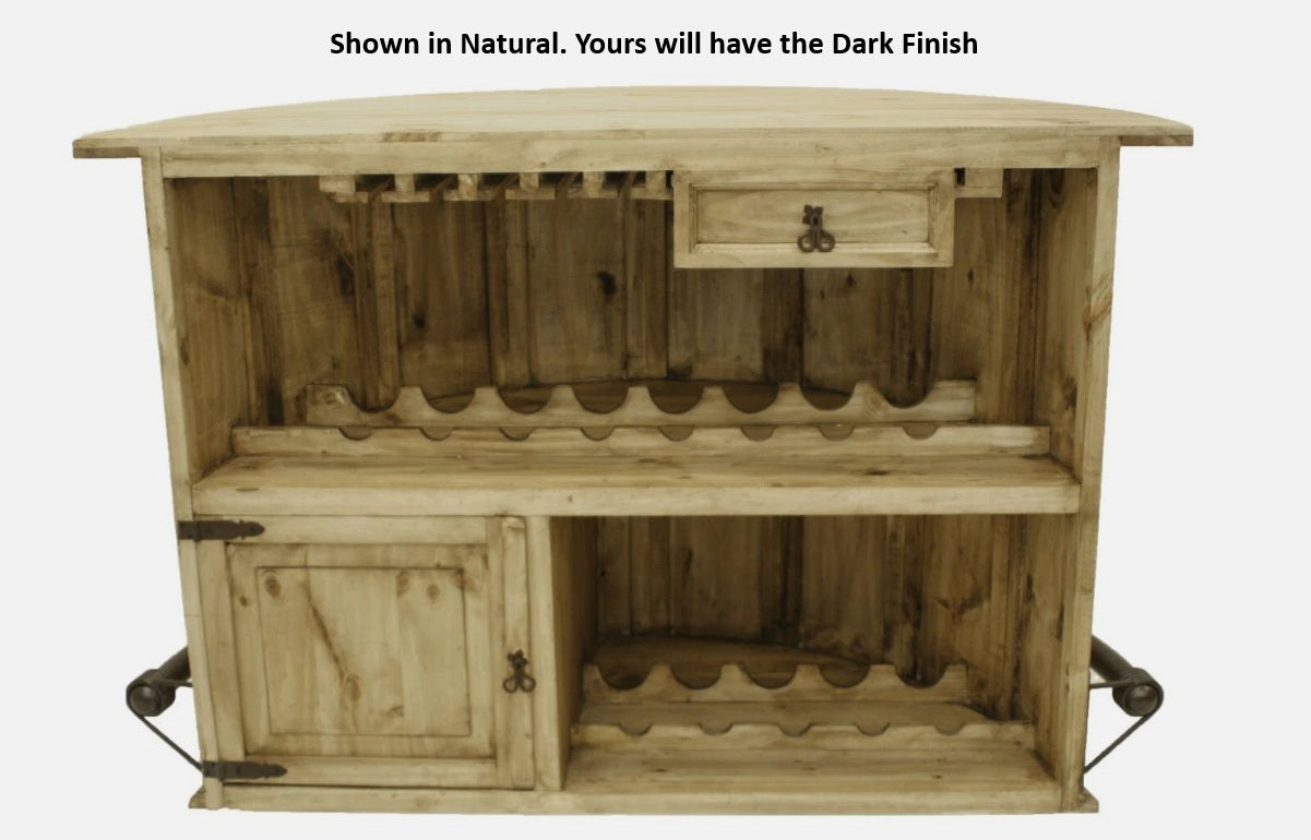 Curved Wooden Bar (Dark Finish) with a Foot Rail 63"x31"x42"
