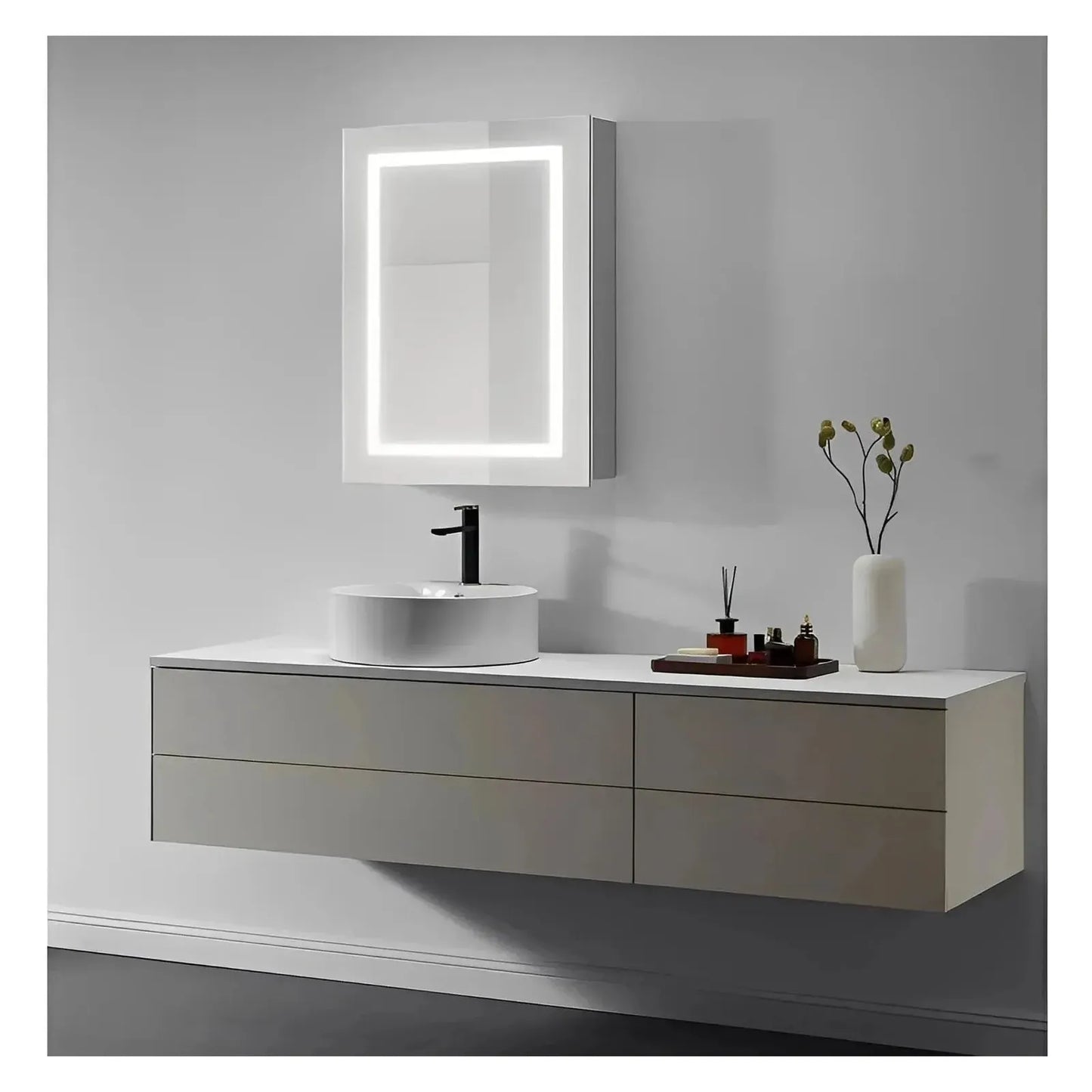 ARIES I LED LIGHTED BATHROOM CABINET VANITY SQUARE MIRROR - 32 x 24