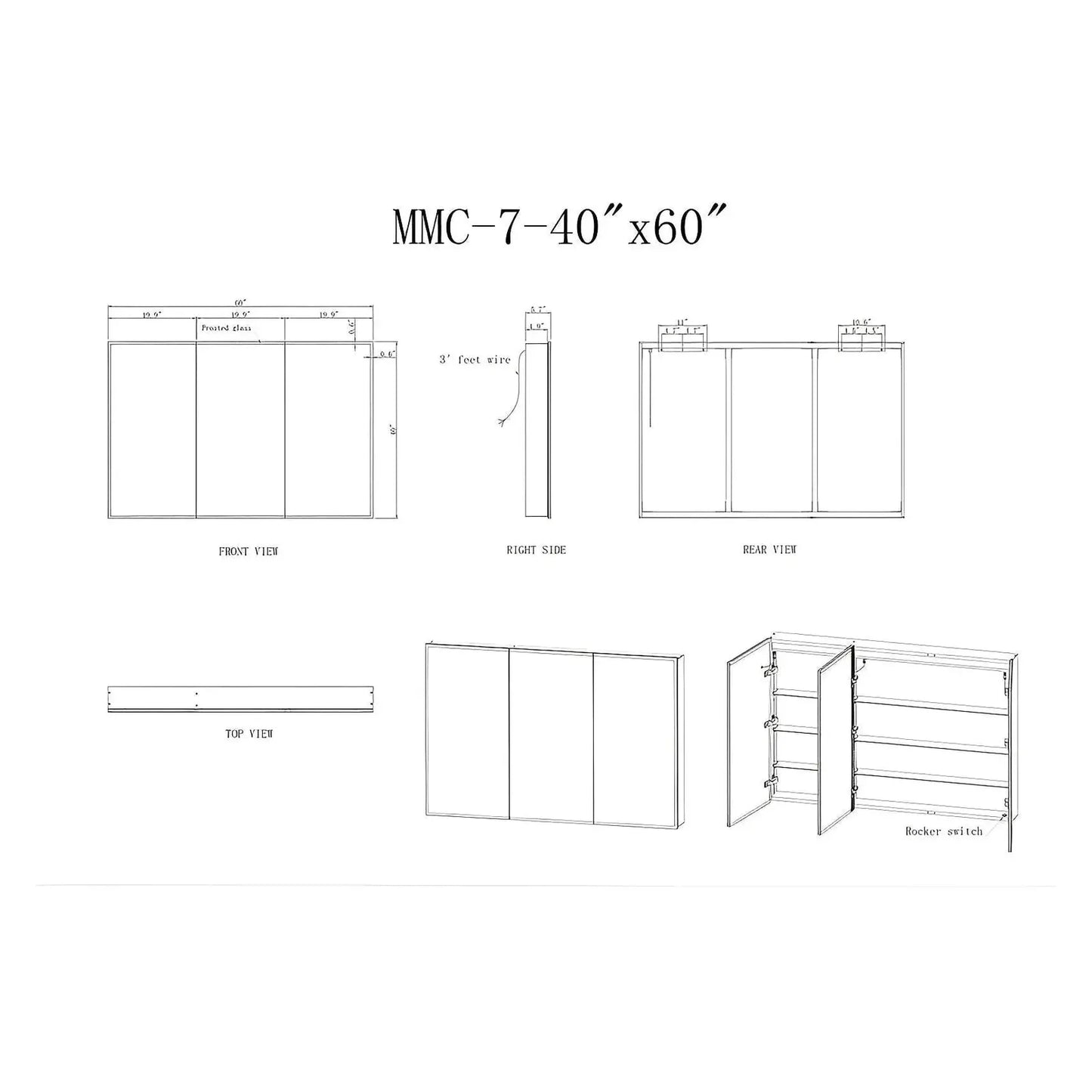 LYLA III LED LIGHTED BATHROOM CABINET VANITY SQUARE MIRROR - 40x60