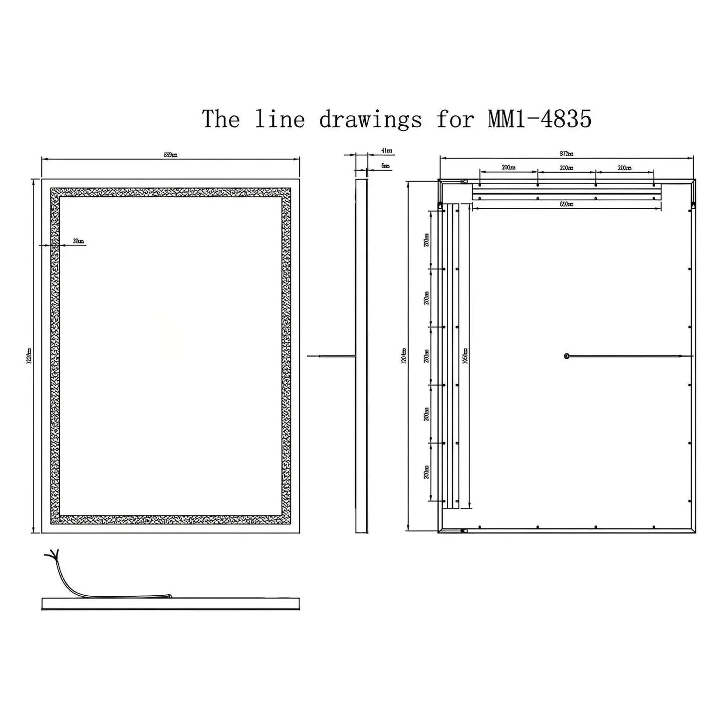 ZEPHYR LED LIGHTED BATHROOM VANITY RECTANGLE MIRROR - 48 x 28