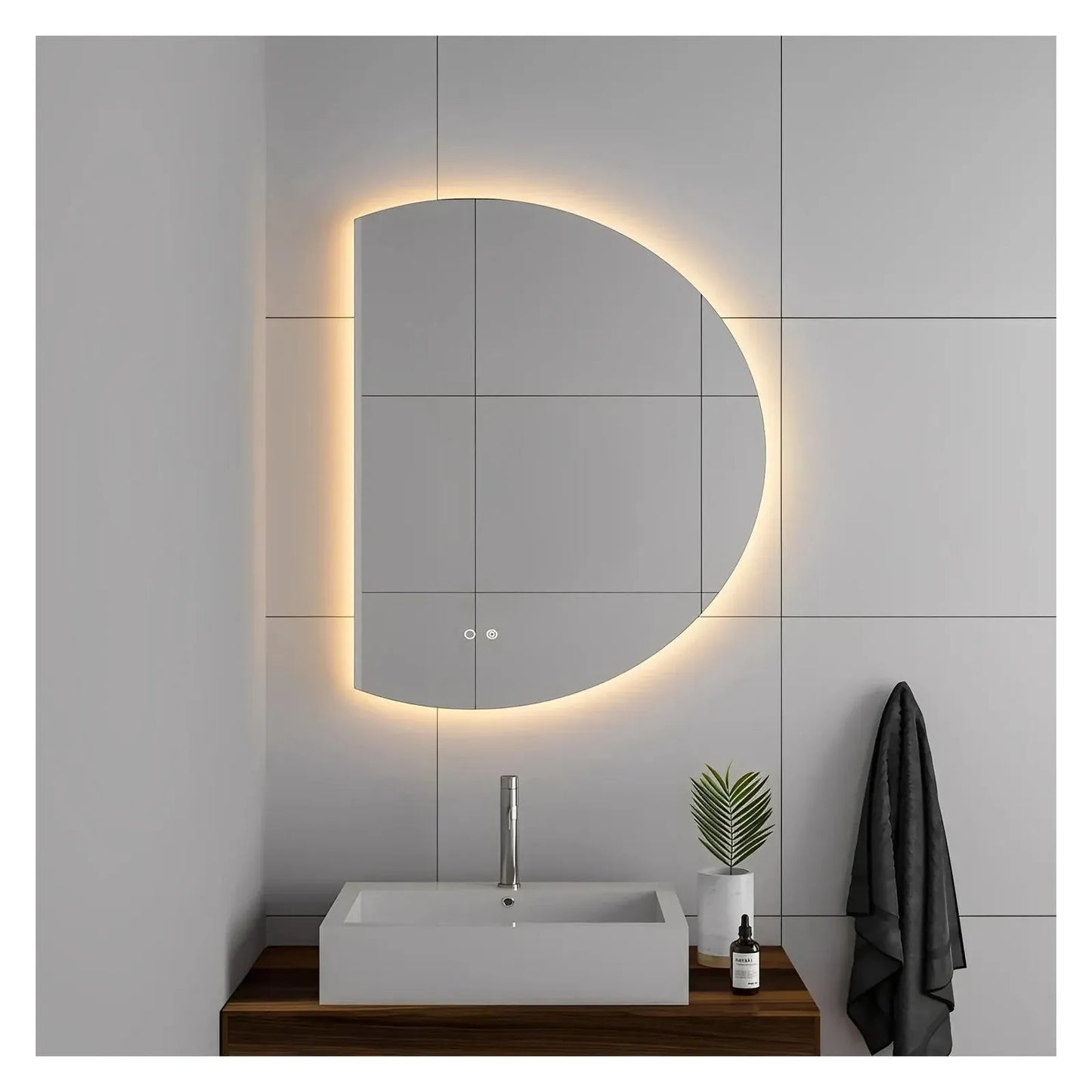 LUXOR HALF LED VANITY ROUND MIRROR - ADJUSTABLE TEMP. & BRIGHTNESS - 40 x 28