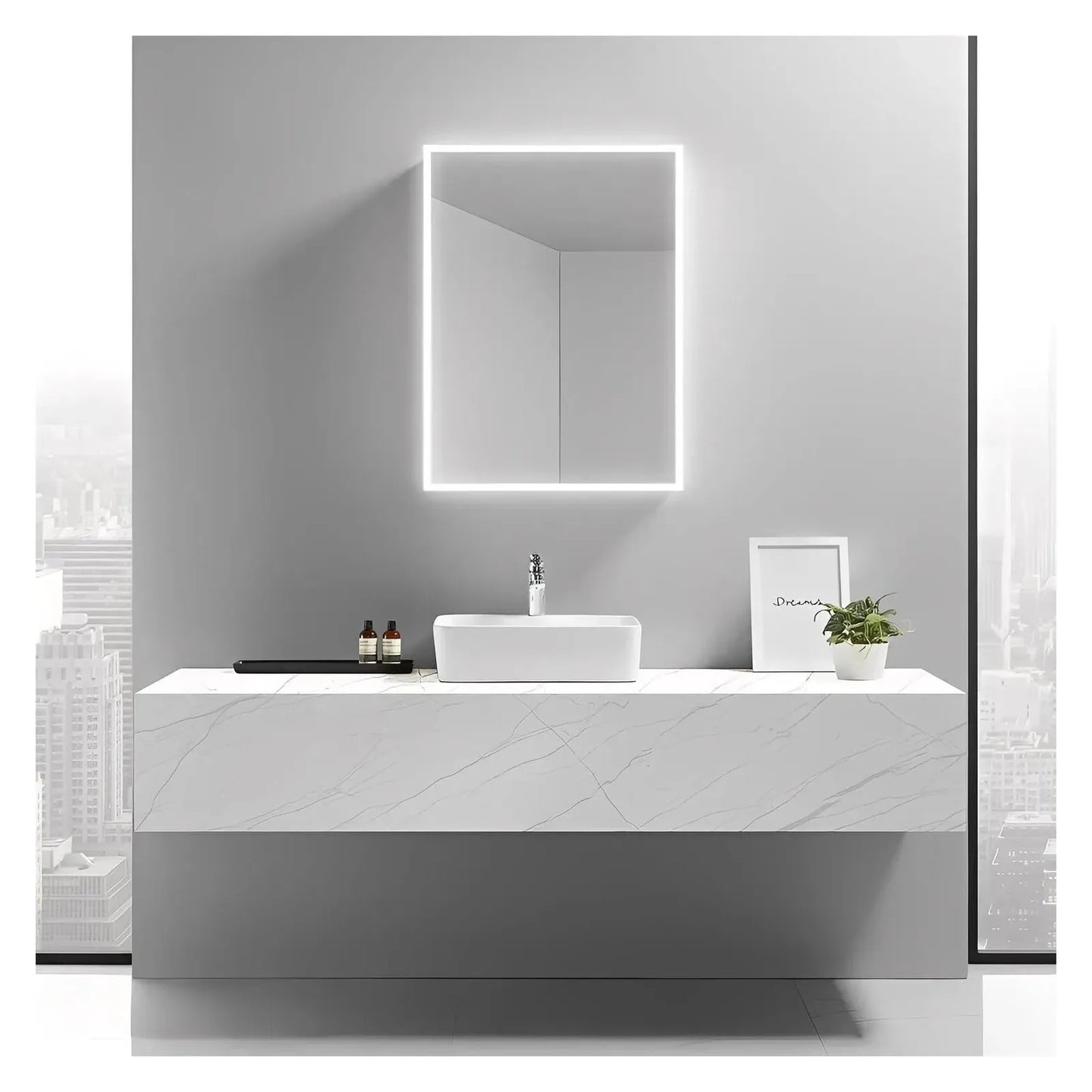 LYLA I LED LIGHTED BATHROOM CABINET VANITY SQUARE MIRROR - Left Side