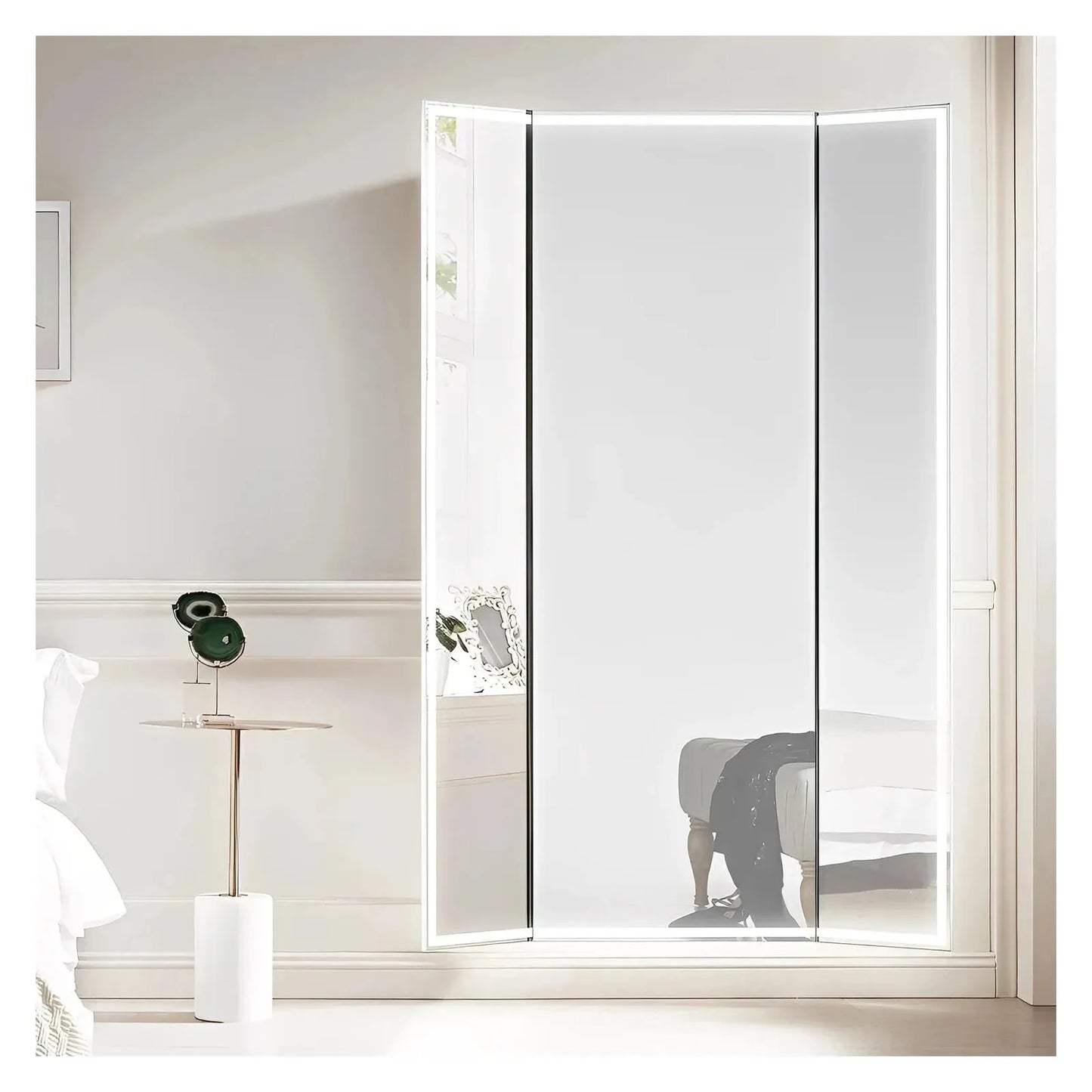 SOLARA LED LIGHTED TRIFOLD VANITY RECTANGLE MIRROR - WALL MOUNT - 76 x 60