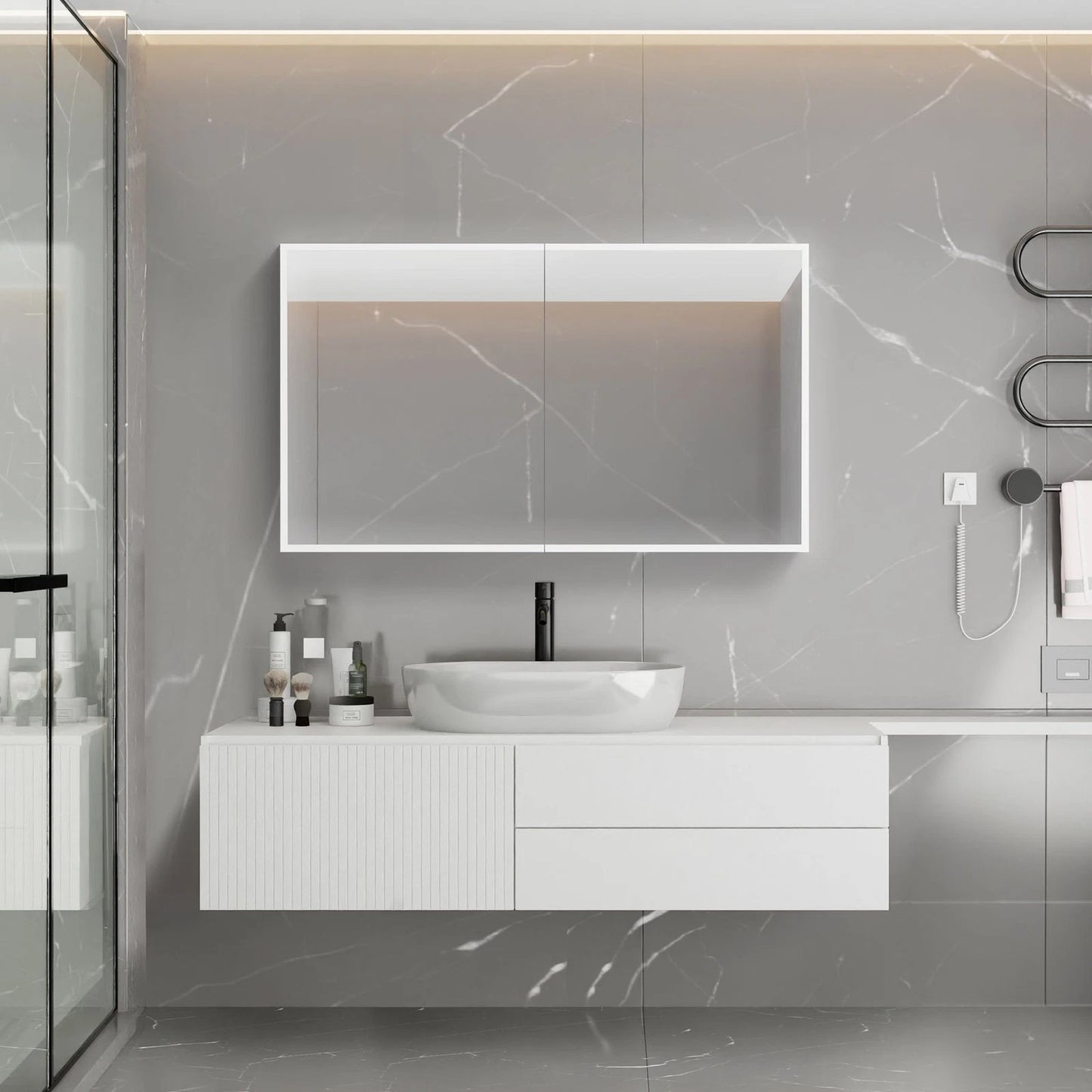 LYLA II LED LIGHTED BATHROOM CABINET VANITY SQUARE MIRROR - 36 x 48