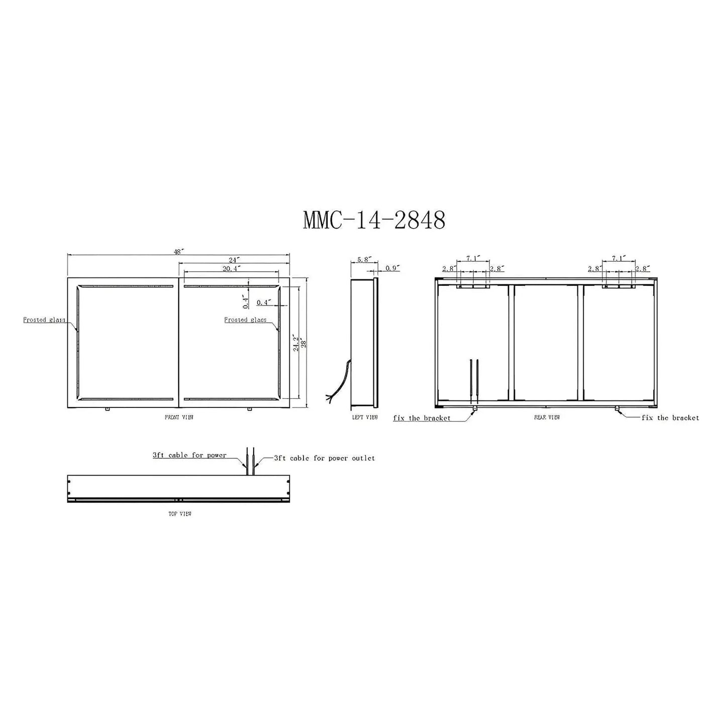 ELARA II CONDUCTIVE HINGE-POWERED LED CABINET VANITY SQUARE MIRROR - 28 x 48
