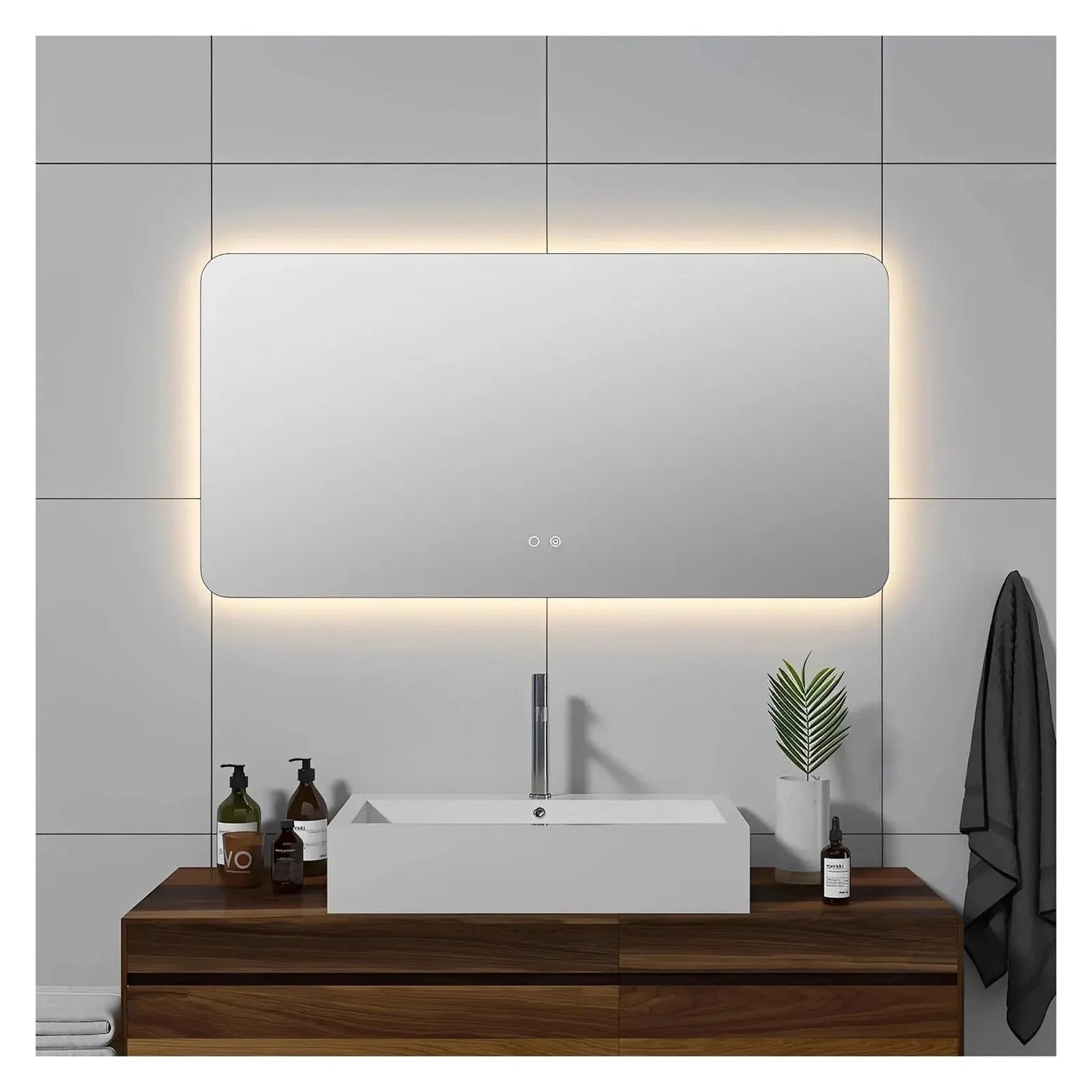 LUXOR ROUNDED CORNERS LED VANITY MIRROR; ADJUSTABLE TEMP. & BRIGHTNESS; 48 x 24
