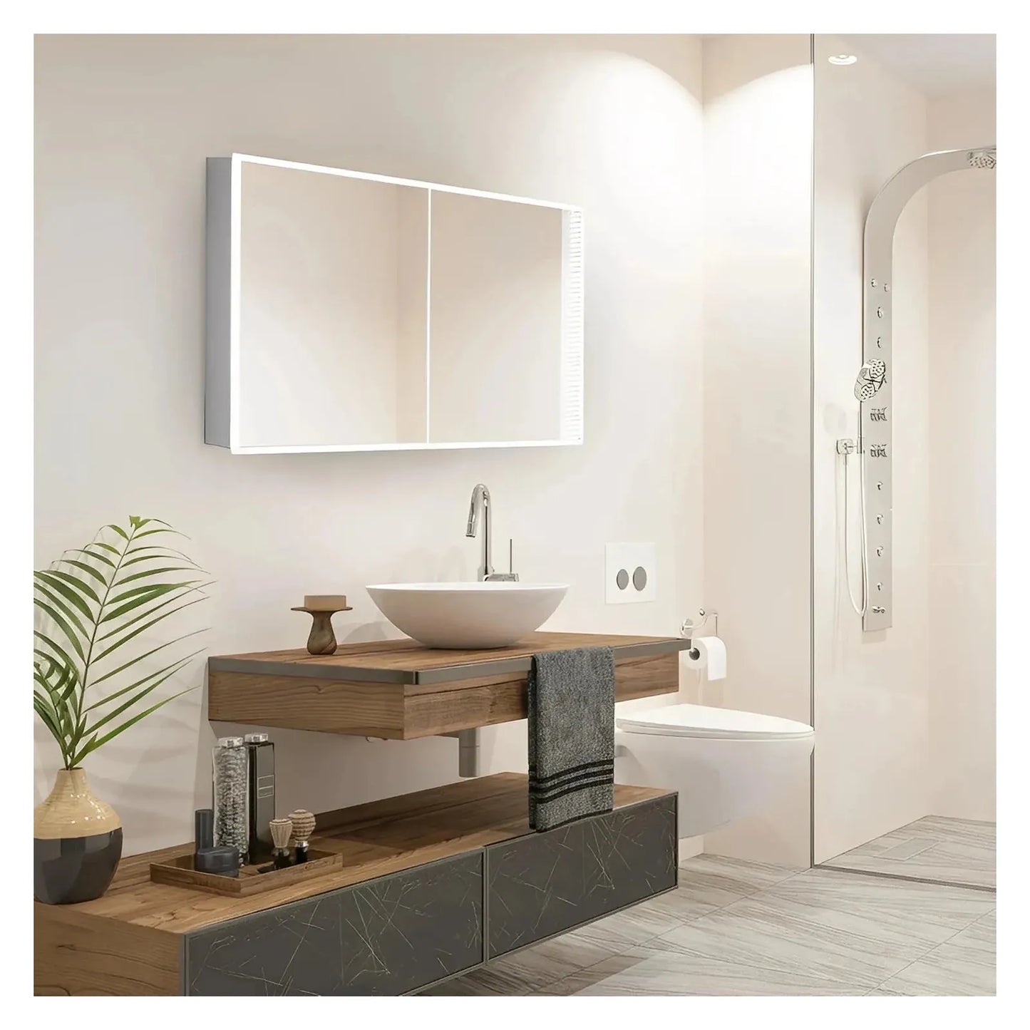 LYLA II LED LIGHTED BATHROOM CABINET VANITY SQUARE MIRROR - 36 x 48