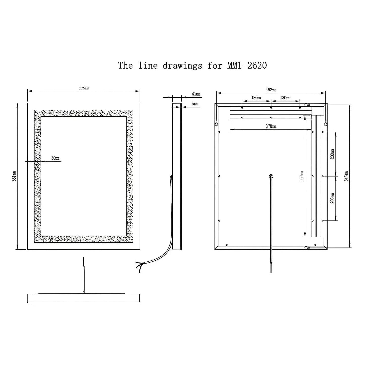 ZEPHYR LED LIGHTED BATHROOM VANITY RECTANGLE MIRROR - 26 x 20