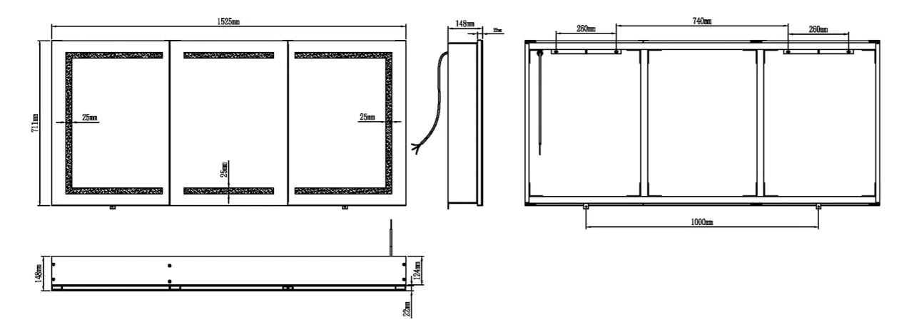 ARIES III LED LIGHTED BATHROOM CABINET VANITY MIRROR - RECTANGLE - 60 x 28