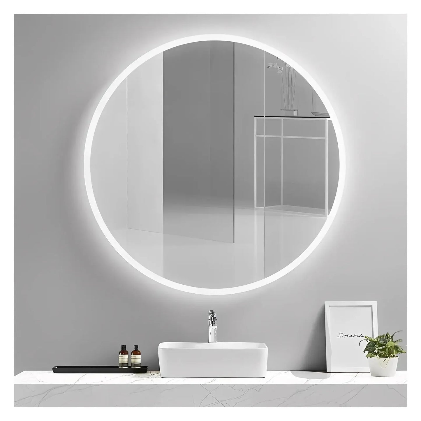 DIAFOTIZO LED LIGHTED BATHROOM VANITY ROUND MIRROR - 48 x 48