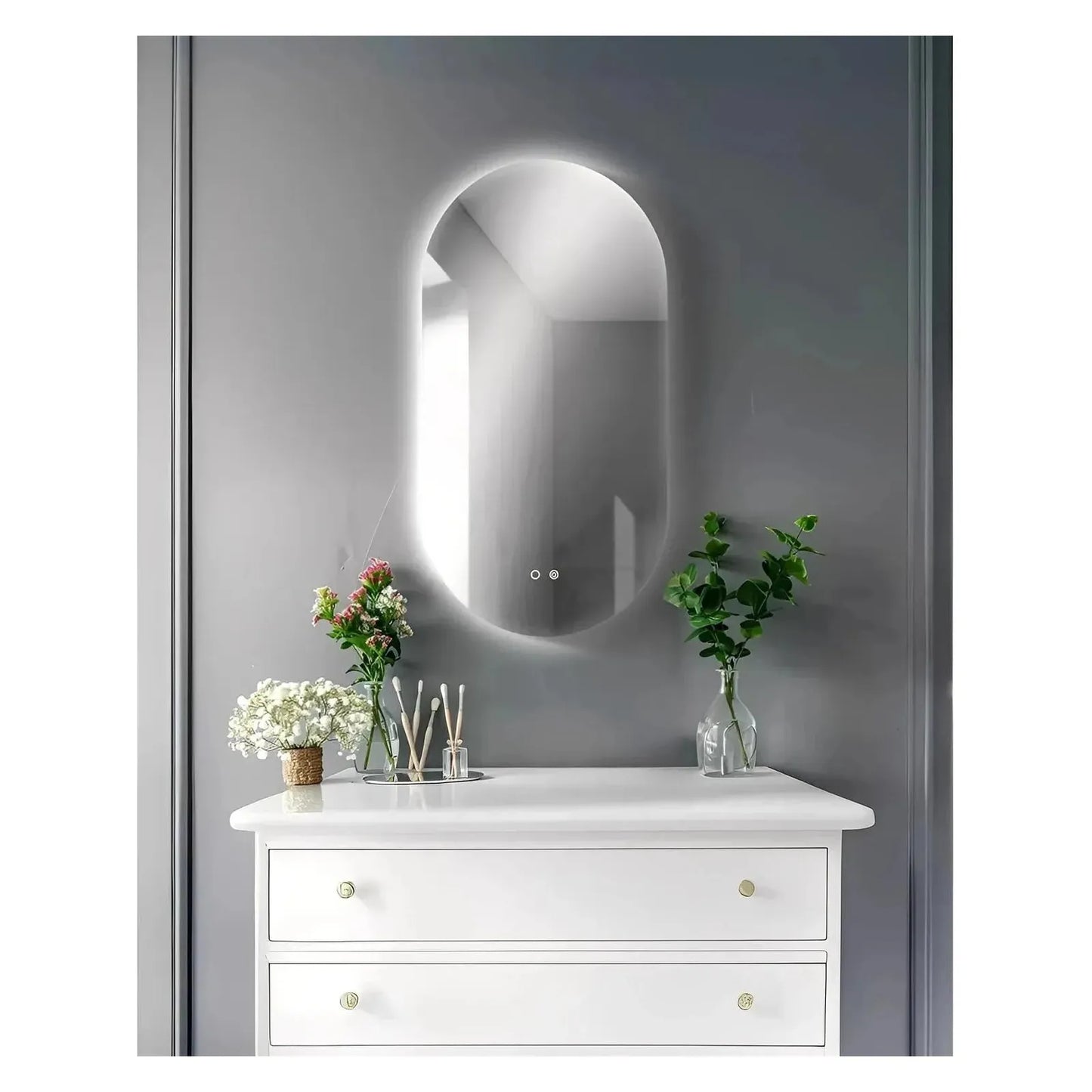 LUXOR PILL LED VANITY OVAL MIRROR - BACKLIT - ADJUSTABLE TEMP. & BRIGHTNESS - 20 x 39