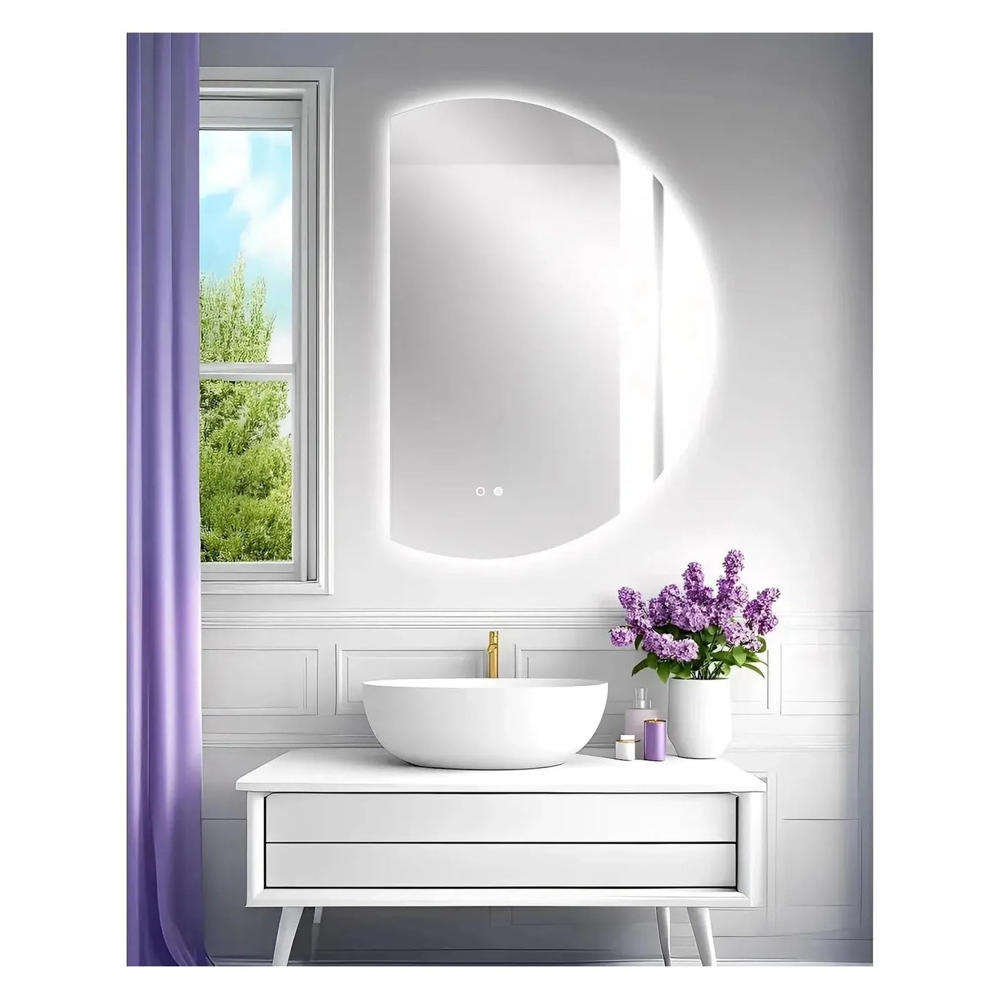 LUXOR HALF LED VANITY ROUND MIRROR - ADJUSTABLE TEMP. & BRIGHTNESS - 32 x 23