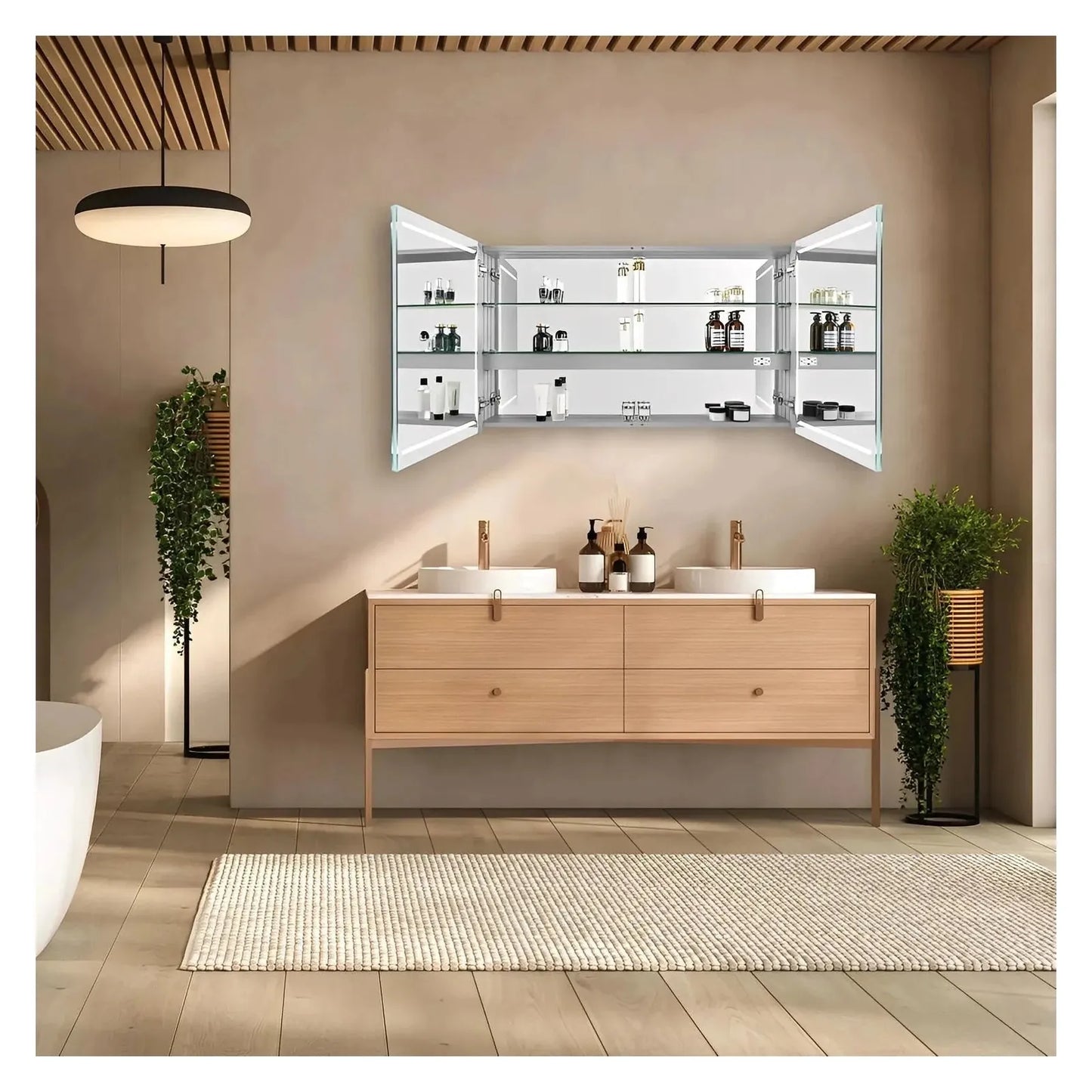 ELARA II CONDUCTIVE HINGE-POWERED LED CABINET VANITY SQUARE MIRROR - 28 x 48