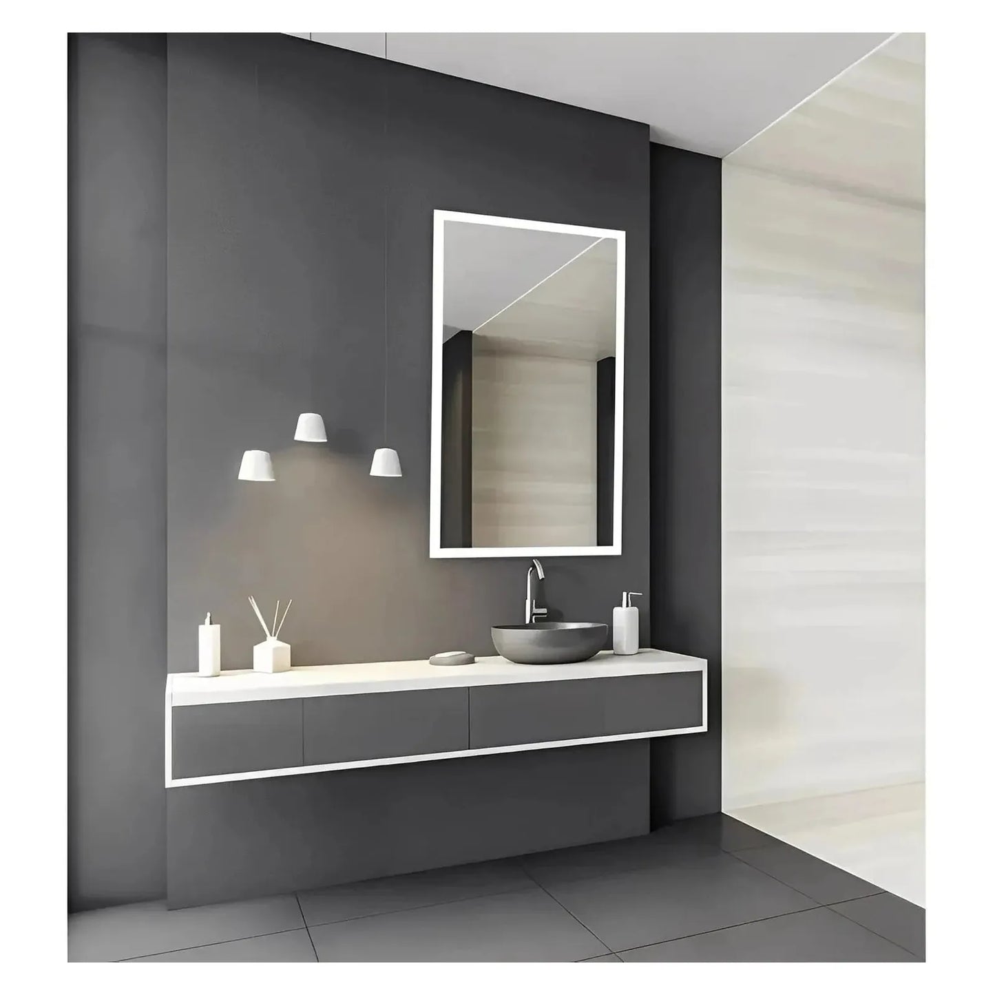 ZEPHYRA LED LIGHTED BATHROOM VANITY RECTANGLE MIRROR - 48 x 24