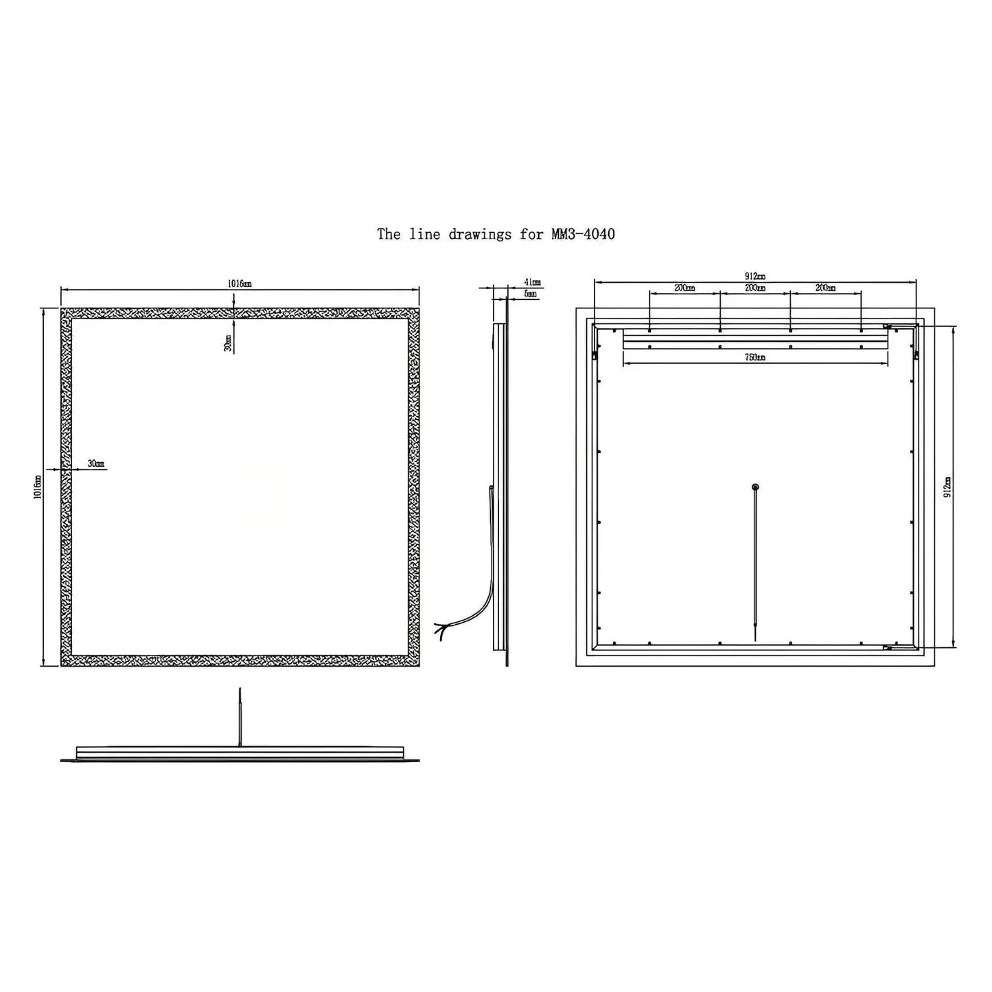 ZEPHYRA LED LIGHTED BATHROOM VANITY RECTANGLE MIRROR - 40 x 40