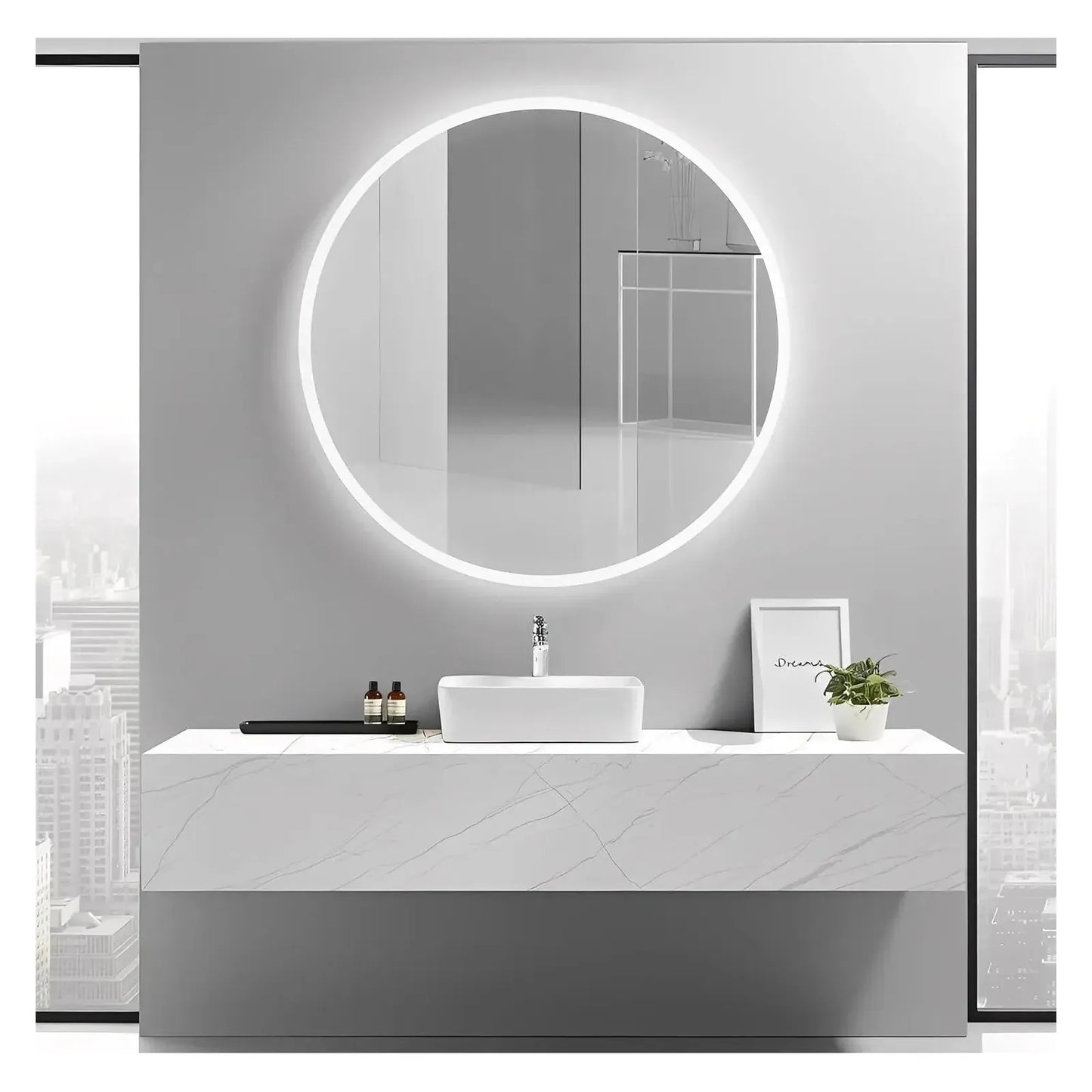 DIAFOTIZO LED LIGHTED BATHROOM VANITY ROUND MIRROR - 48 x 48