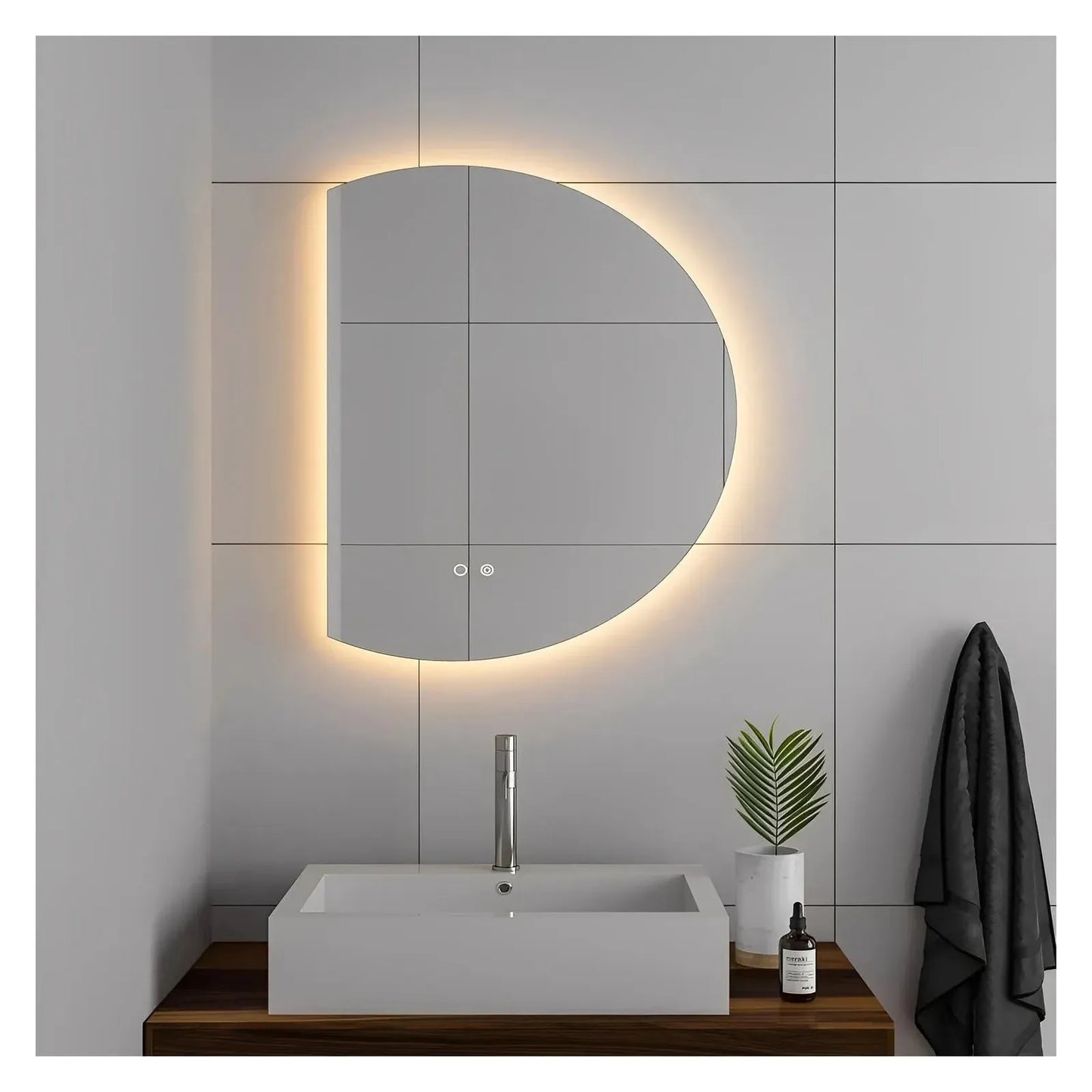 LUXOR HALF LED VANITY ROUND MIRROR - ADJUSTABLE TEMP. & BRIGHTNESS - 32 x 23