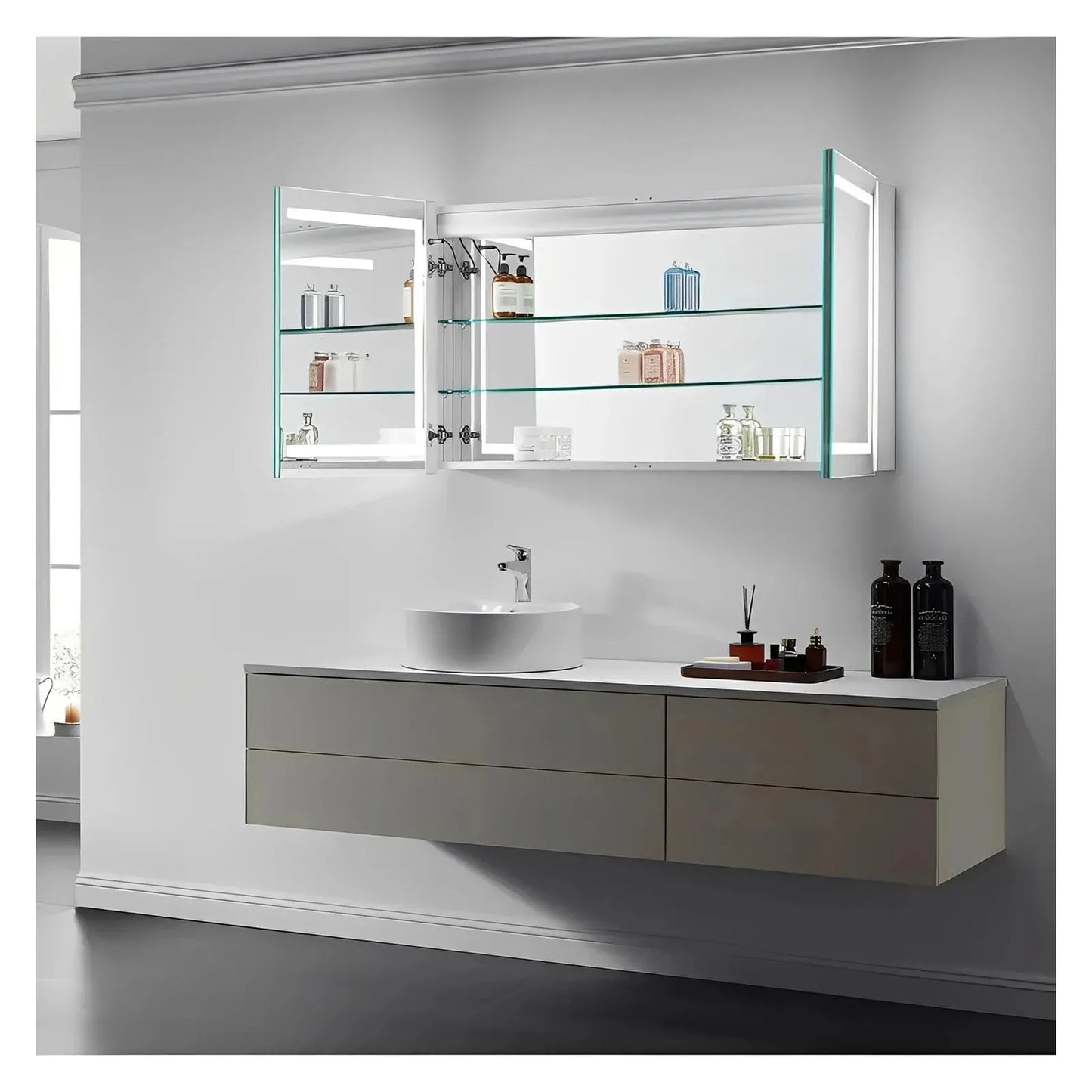 ARIES II LED LIGHTED BATHROOM CABINET VANITY RECTANGLE MIRROR - 28 x 48