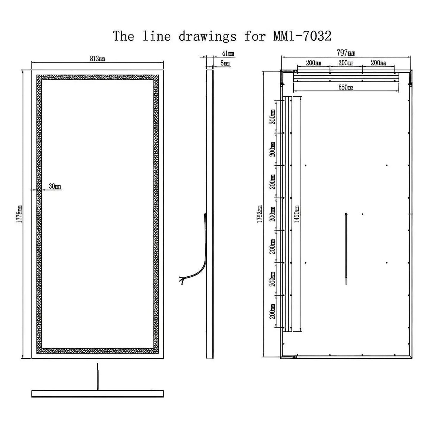 ZEPHYR LED LIGHTED BATHROOM VANITY RECTANGLE MIRROR - 70 x 32