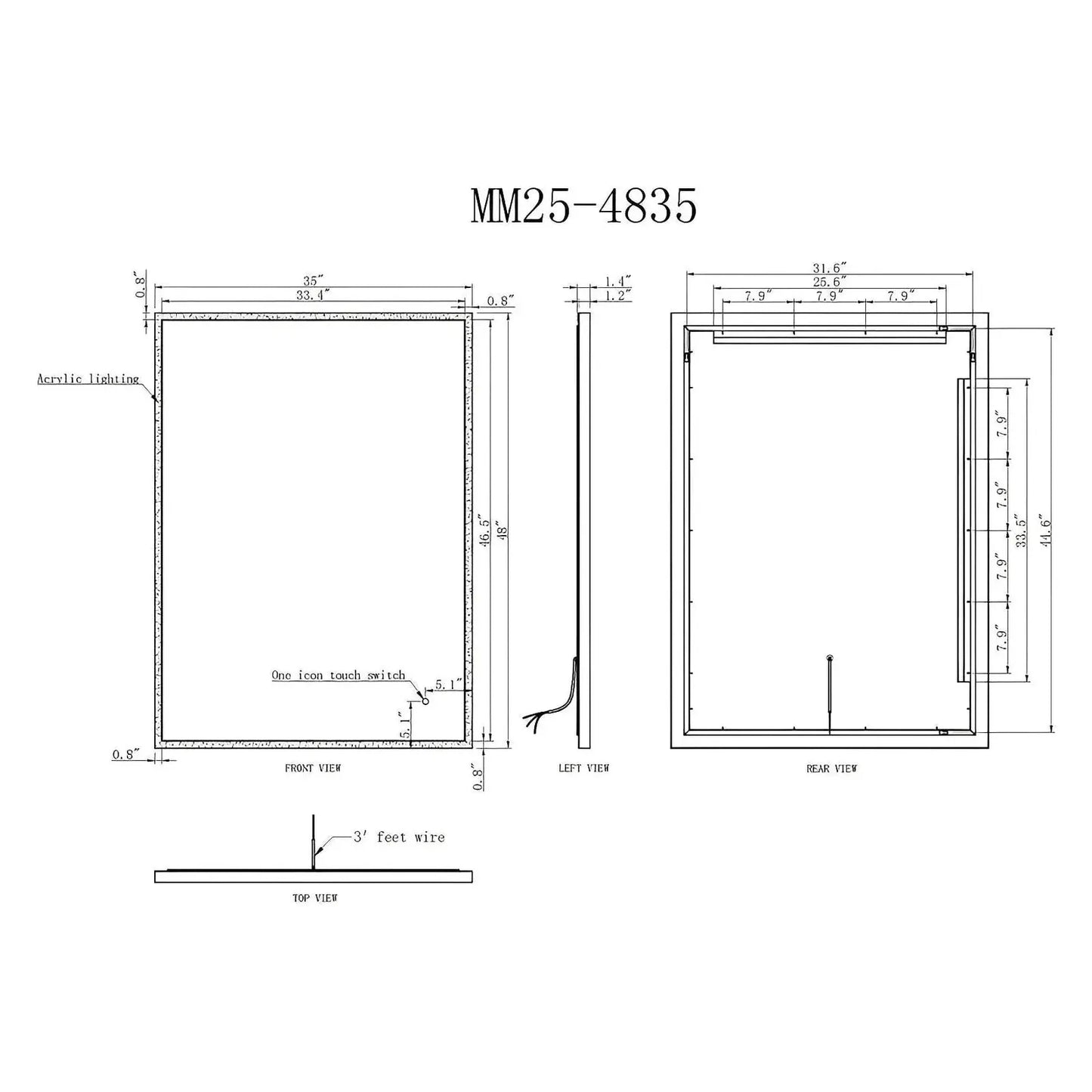 LYRA LED ILLUMINATED VANITY SQUARE MIRROR - 48 x 35 - (Sold as 1)