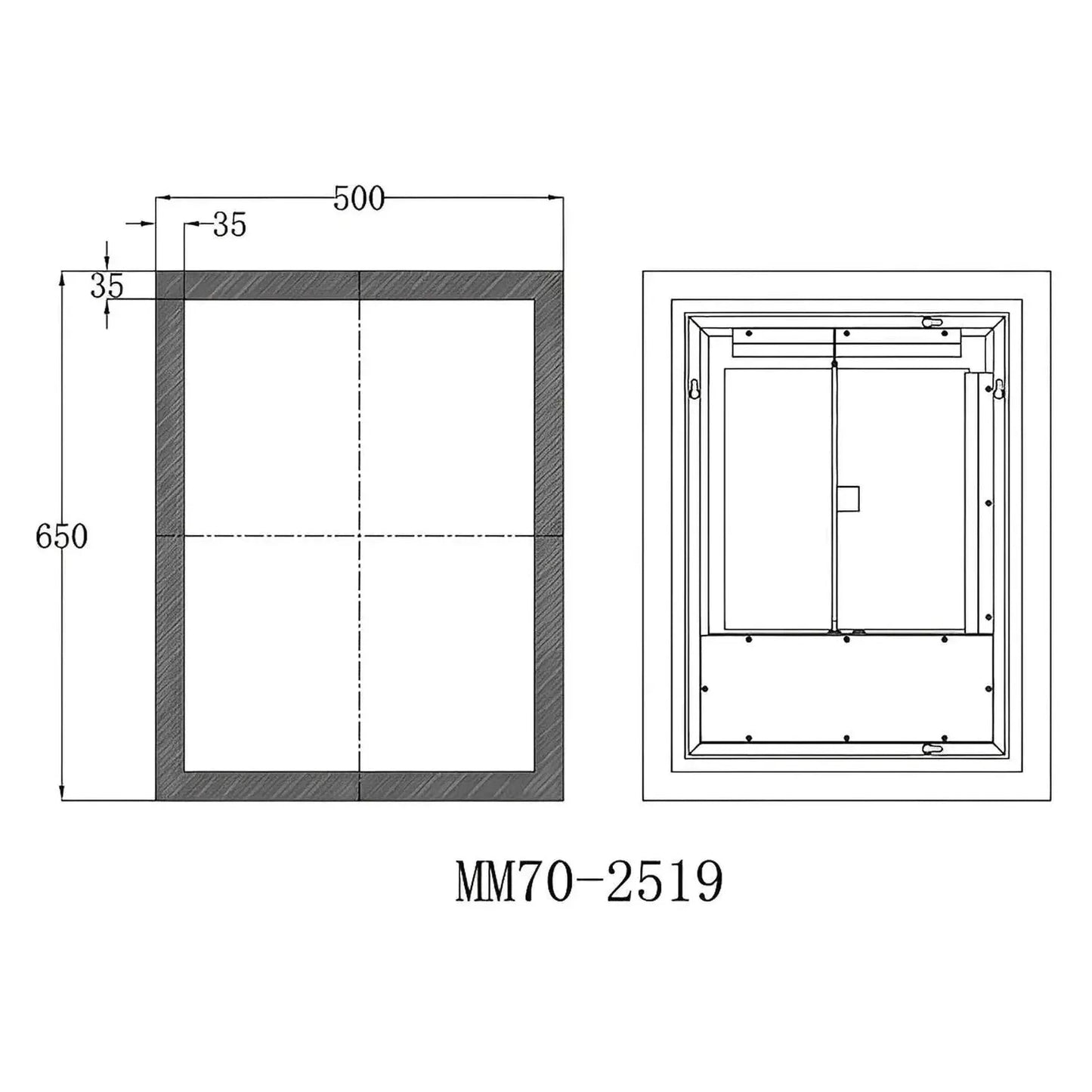 SYLVA LED LIGHTED BATHROOM VANITY SQUARE MIRROR - 36 x 27