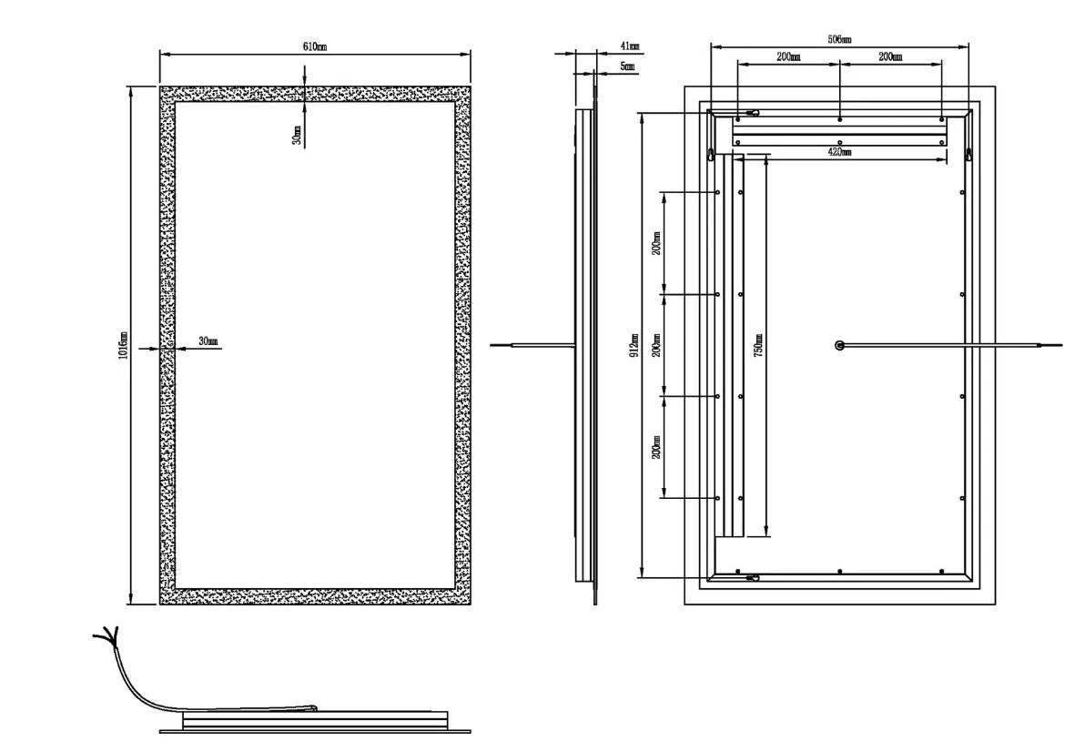 ZEPHYRA LED LIGHTED BATHROOM VANITY RECTANGLE MIRROR - 40 x 24