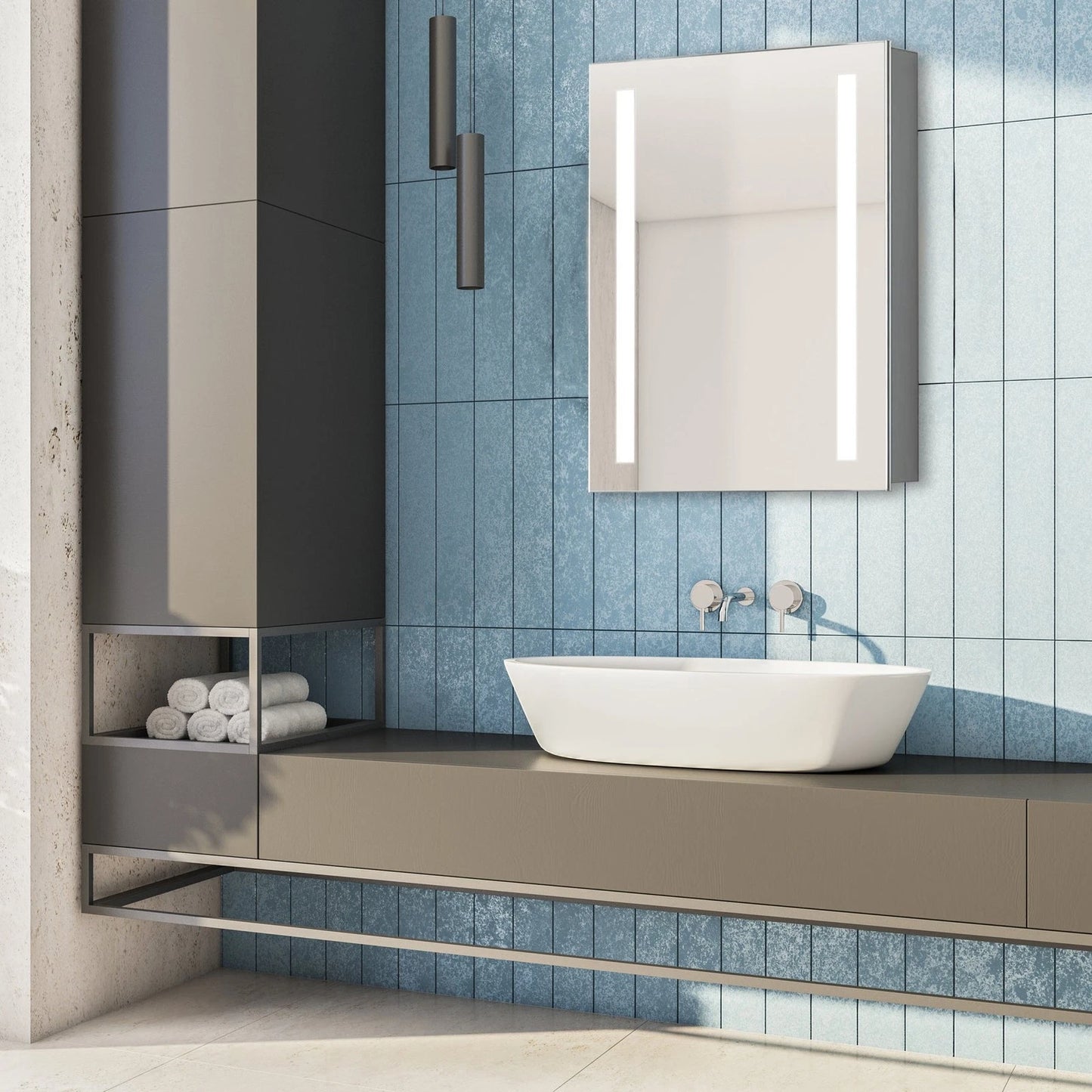 ZENORA LED LIGHTED BATHROOM CABINET VANITY SQUARE MIRROR - LEFT OPEN