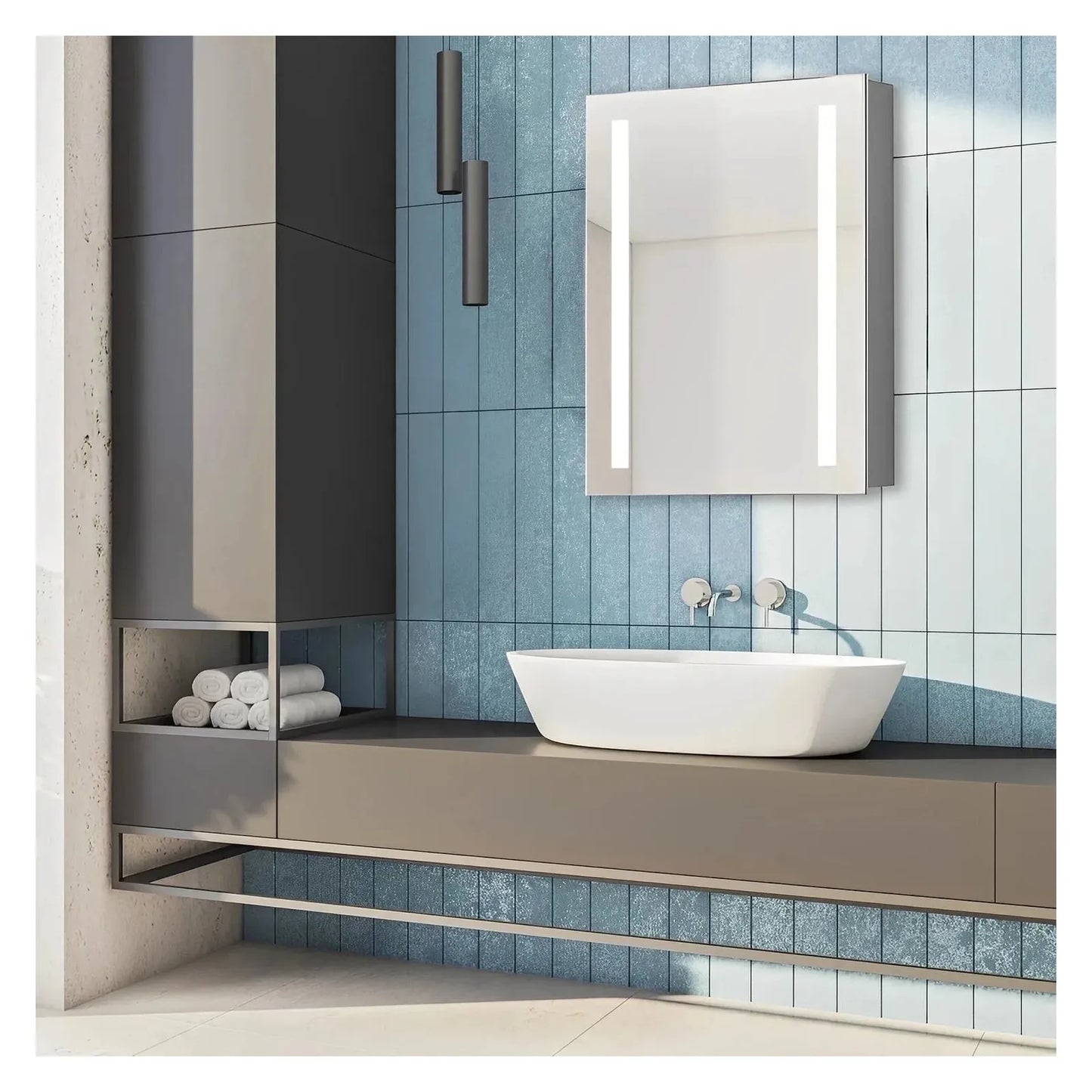 ZENORA LED LIGHTED BATHROOM CABINET VANITY SQUARE MIRROR - LEFT OPEN