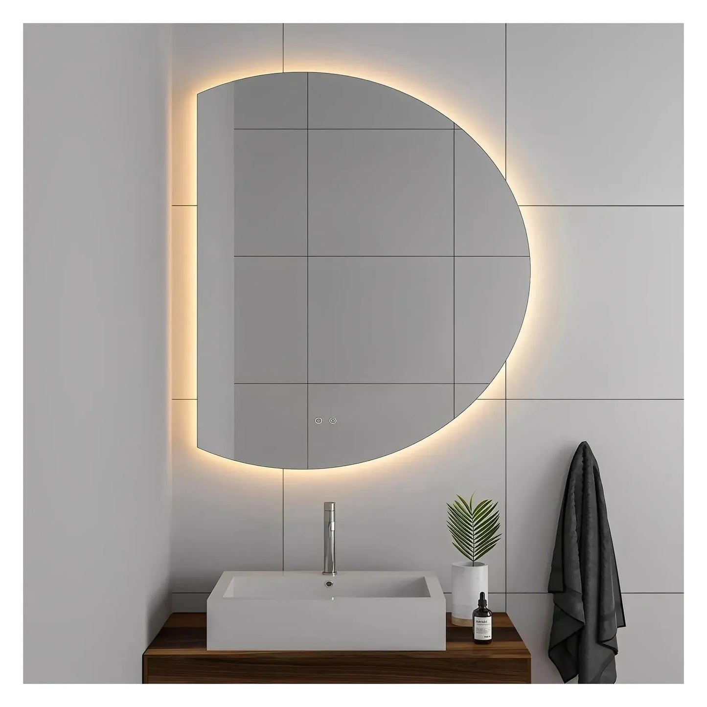 LUXOR HALF LED VANITY ROUND MIRROR - ADJUSTABLE TEMP. & BRIGHTNESS - 48 x 35