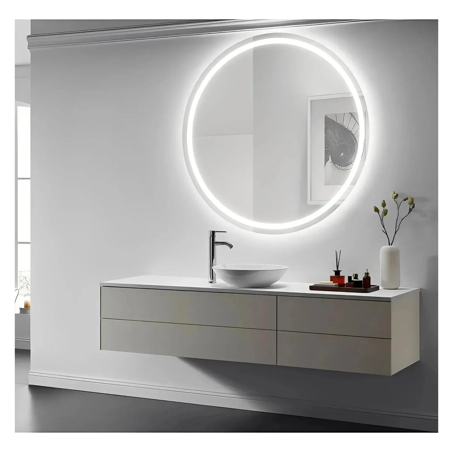 ASTRA LED LIGHTED BATHROOM VANITY ROUND MIRROR - 60 x 60