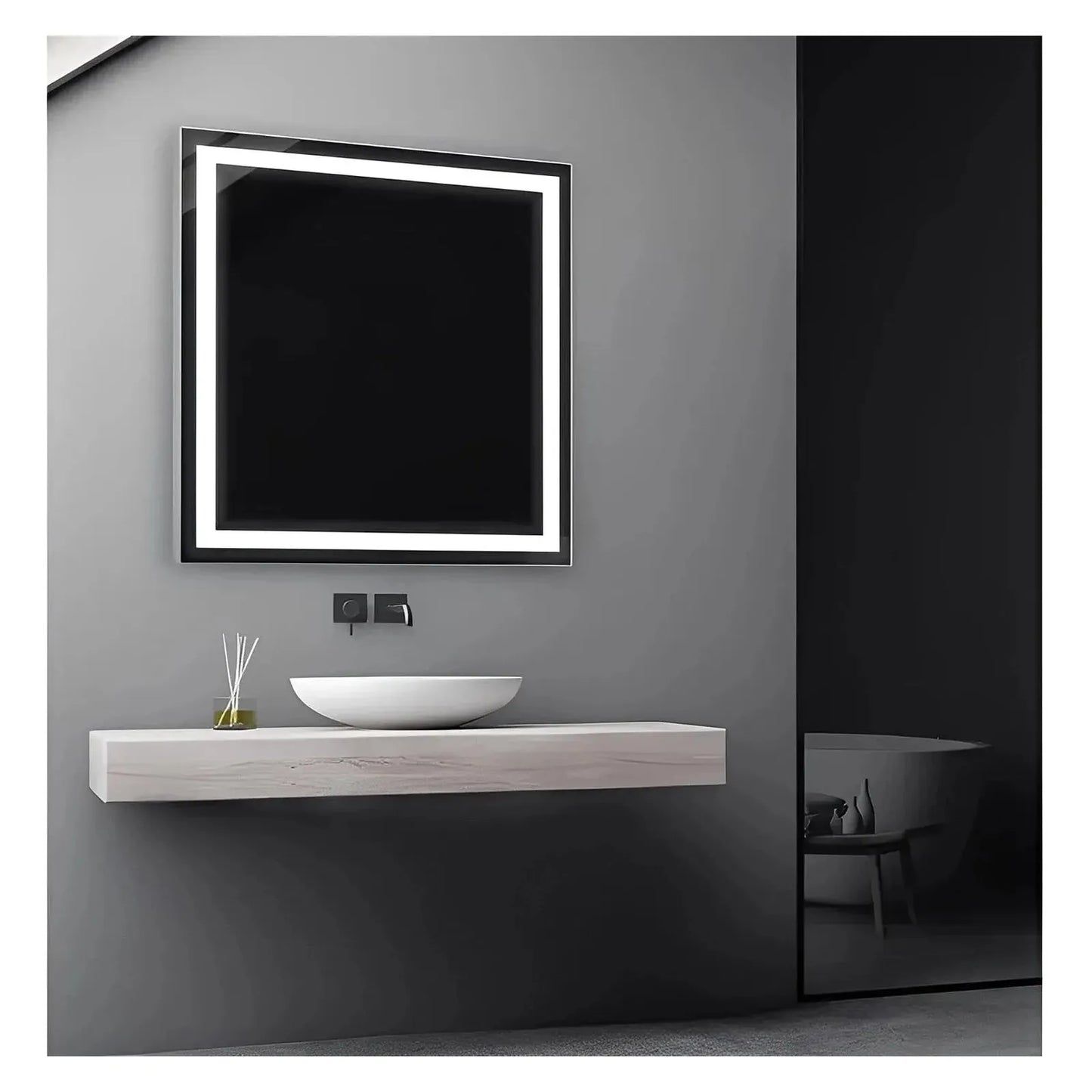 ZEPHYR LED LIGHTED BATHROOM VANITY RECTANGLE MIRROR - 40 x 40