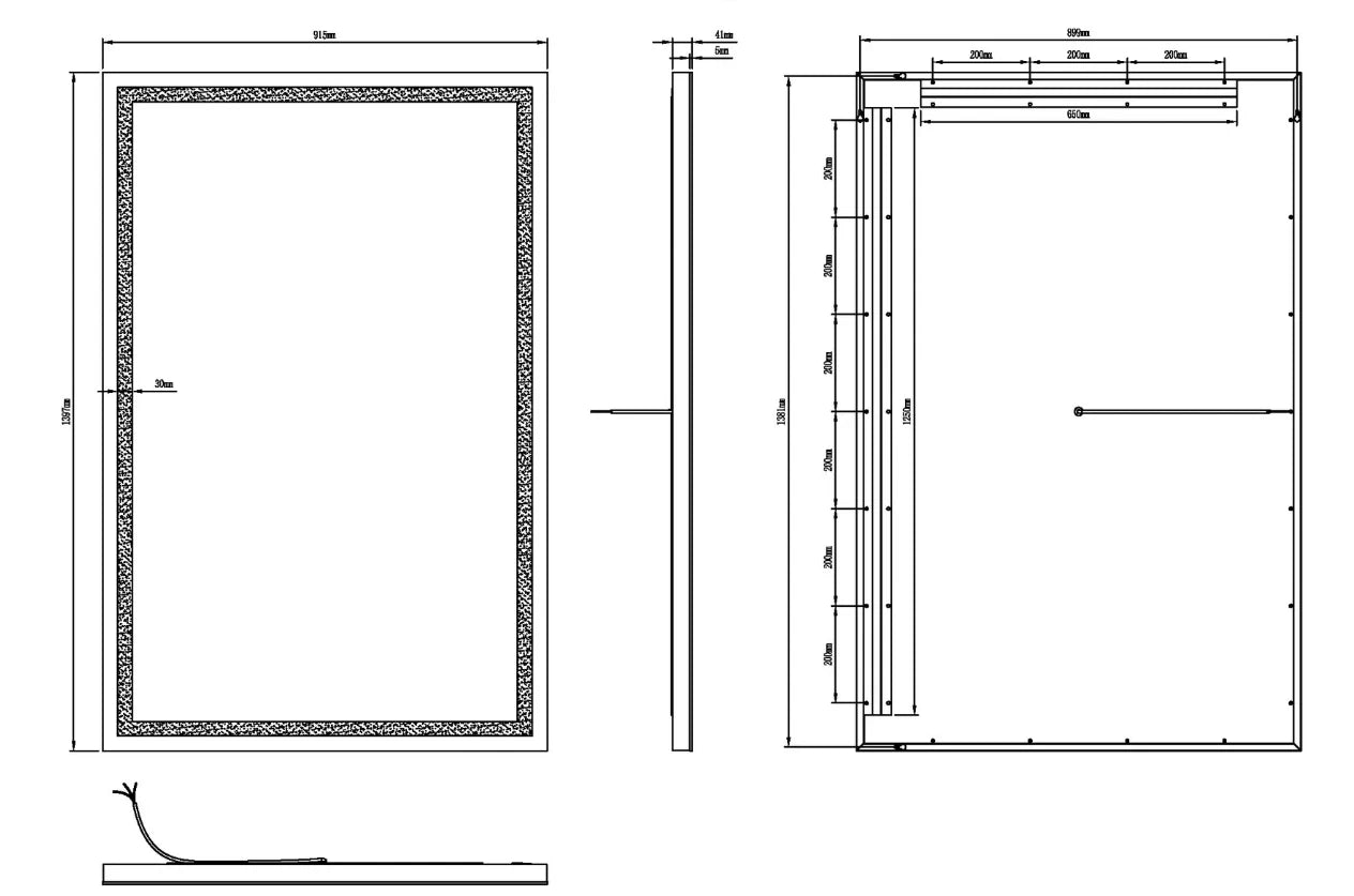 ZEPHYR LED LIGHTED BATHROOM VANITY RECTANGLE MIRROR - 55 x 36