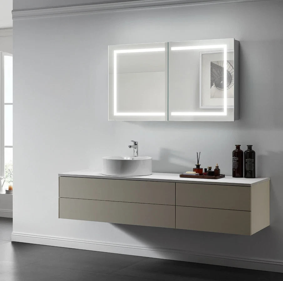 ARIES II LED LIGHTED BATHROOM CABINET VANITY RECTANGLE MIRROR - 28 x 48