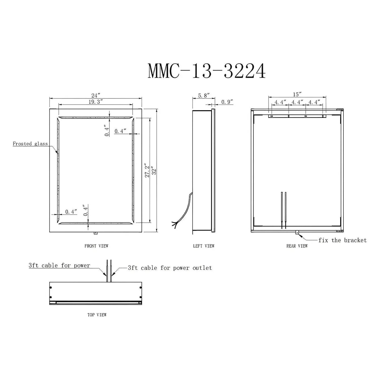 ELARA I CONDUCTIVE HINGE-POWERED LED VANITY CABINET MIRROR - 32 x 24 - Sold as 1
