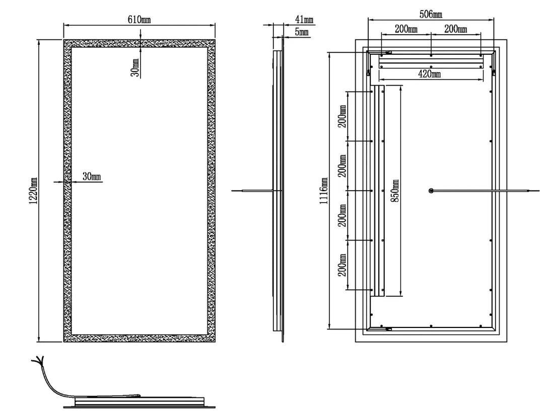 ZEPHYRA LED LIGHTED BATHROOM VANITY RECTANGLE MIRROR - 48 x 24