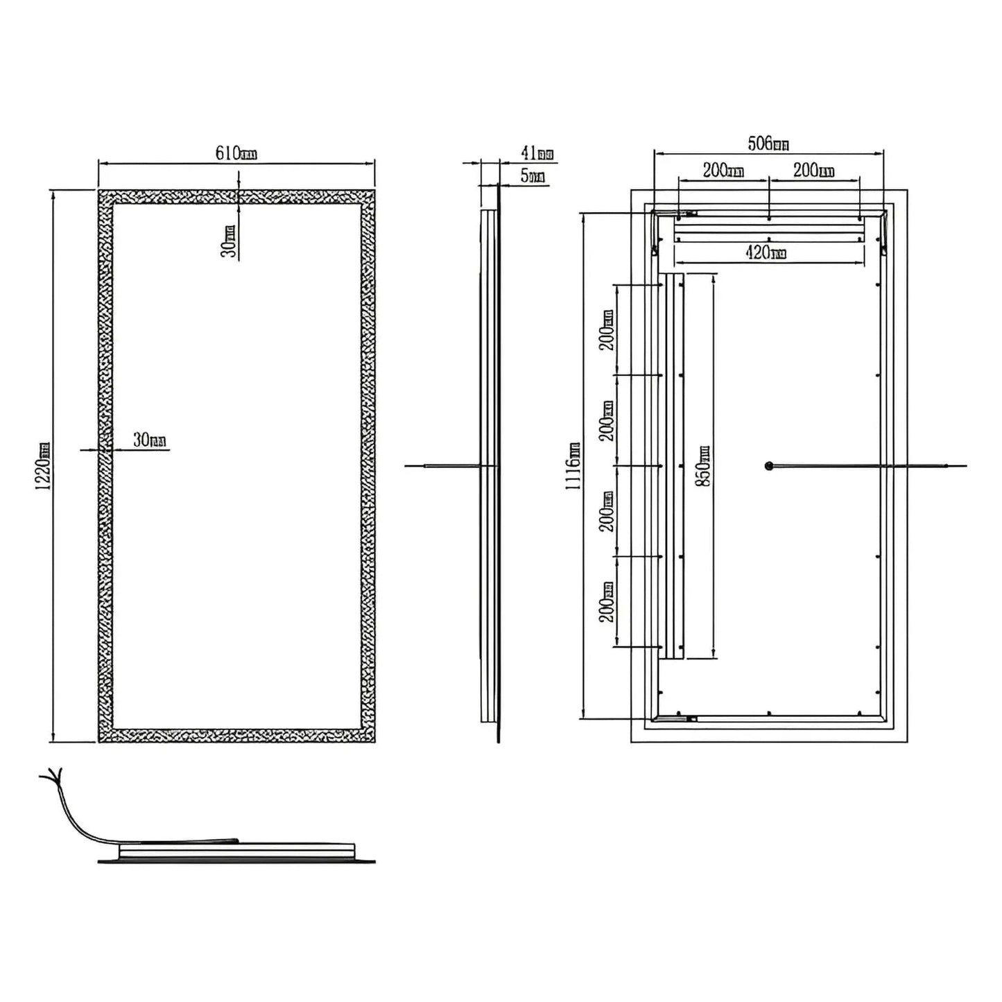 ZEPHYRA LED LIGHTED BATHROOM VANITY RECTANGLE MIRROR - 48 x 24