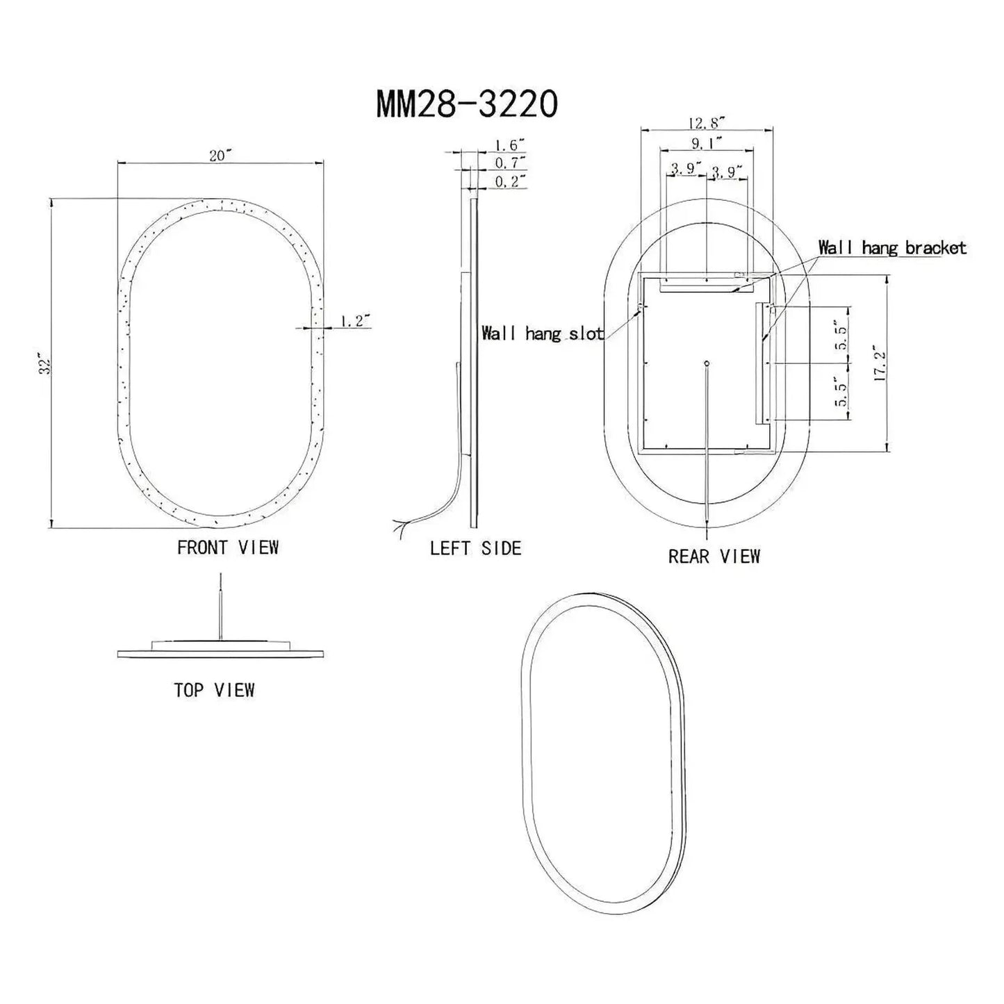 VEGA PILL LED ILLUMINATED OVAL MIRROR