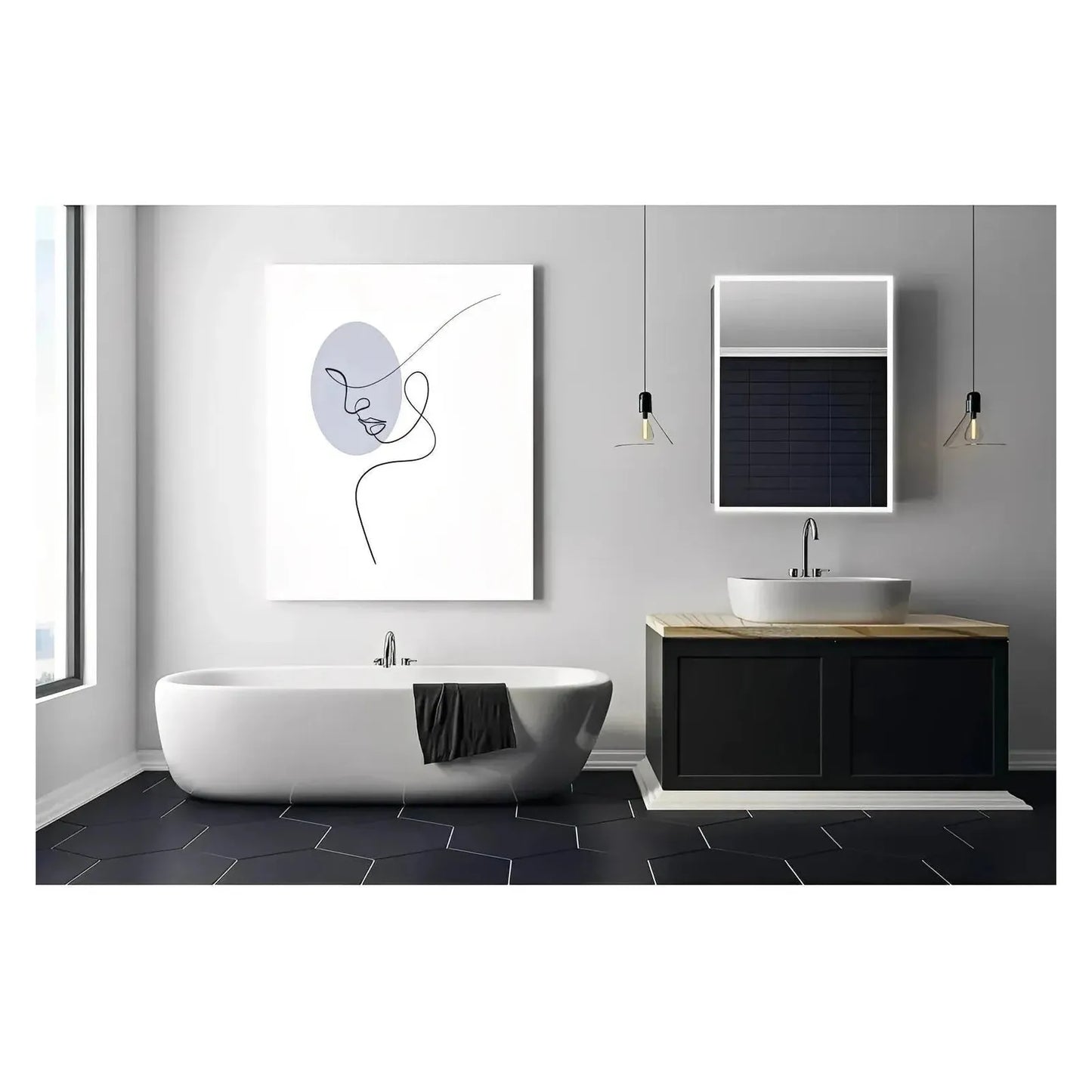 LYLA I LED LIGHTED BATHROOM CABINET VANITY SQUARE MIRROR - Left Side
