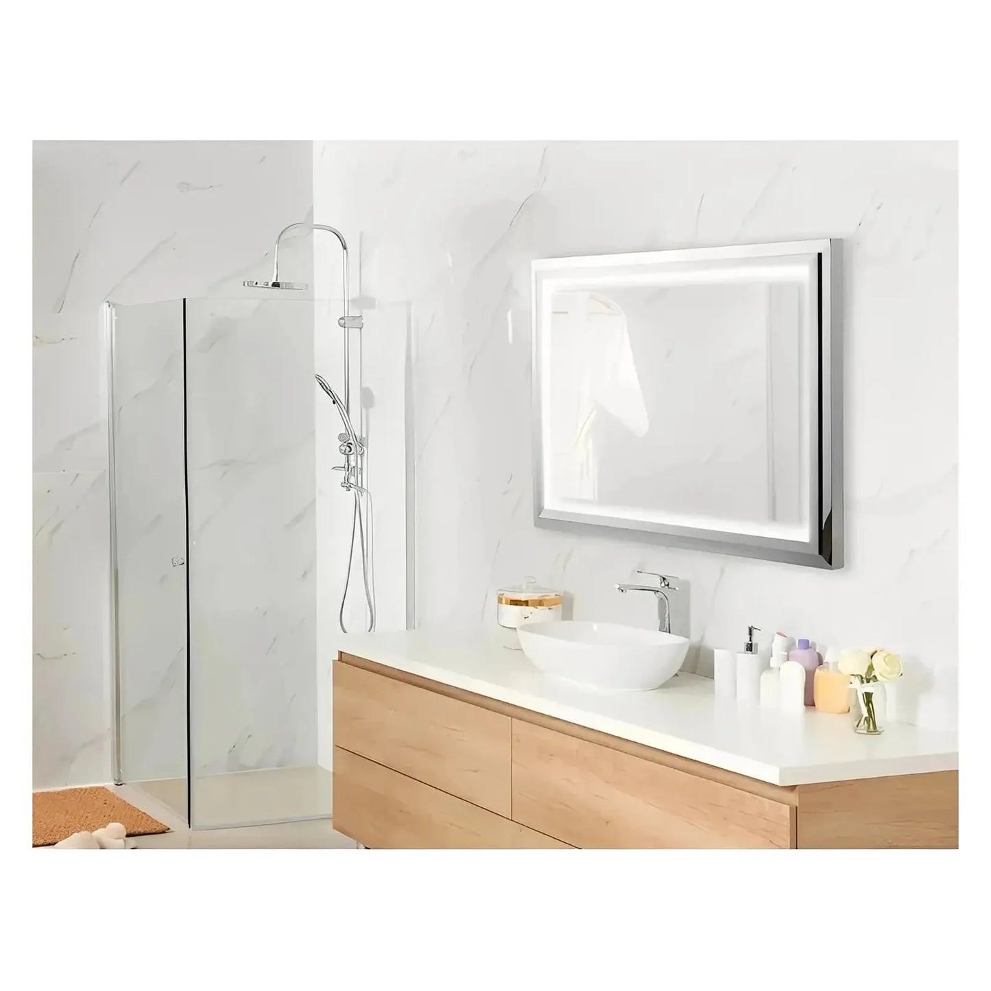 THETA LED LIGHTED BATHROOM VANITY SQUARE MIRROR - 36 x 24