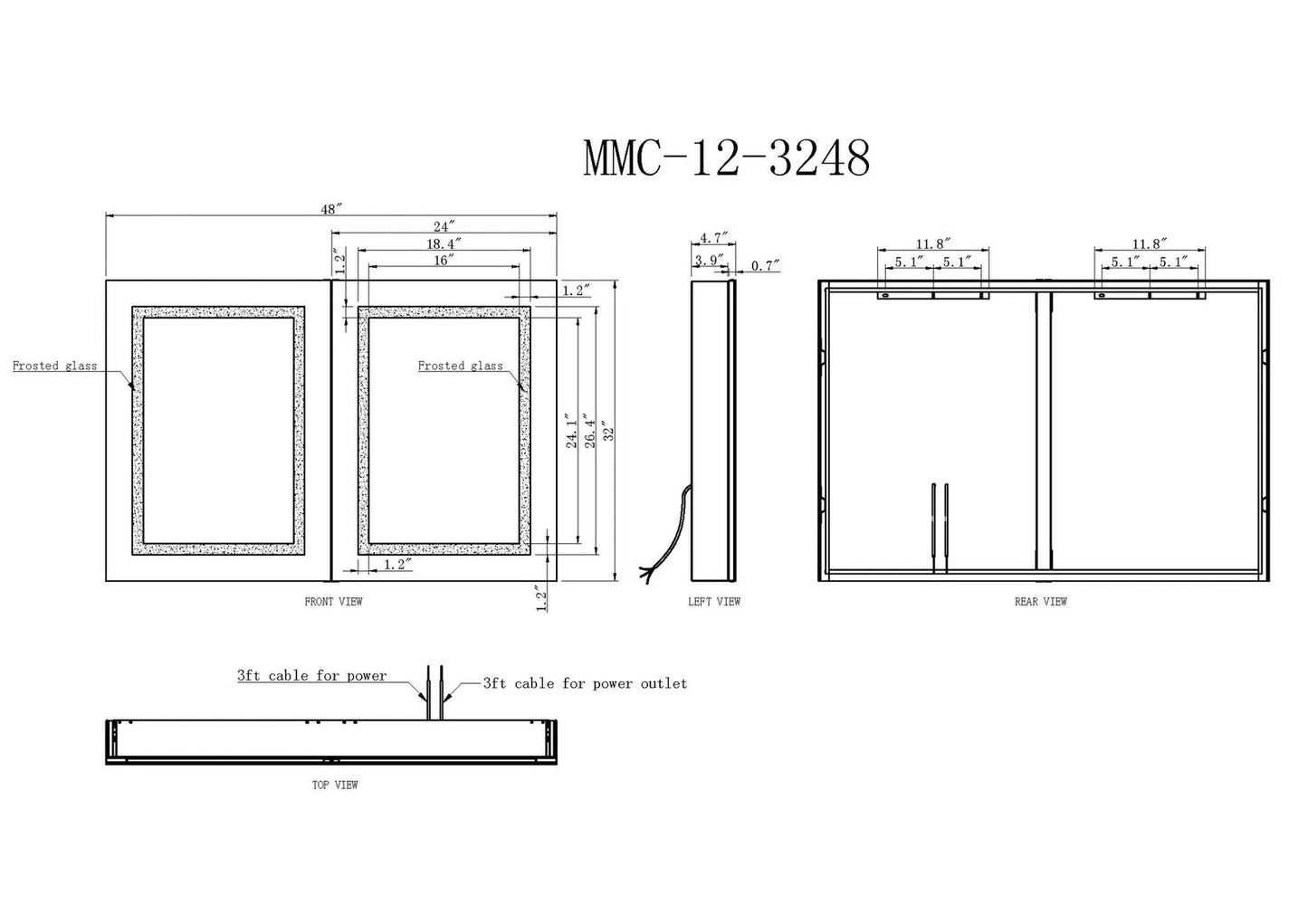 SYRMA LED ILLUMINATED CABINET VANITY RECTANGLE MIRROR - 32 x 48