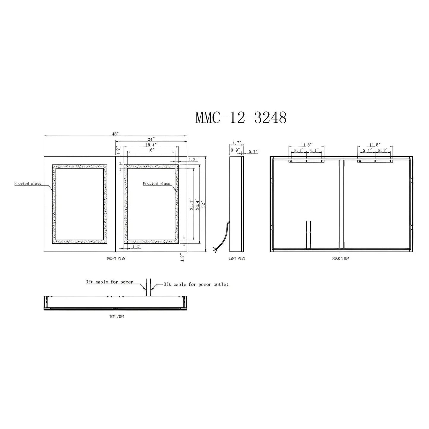 SYRMA LED ILLUMINATED CABINET VANITY RECTANGLE MIRROR - 32 x 48