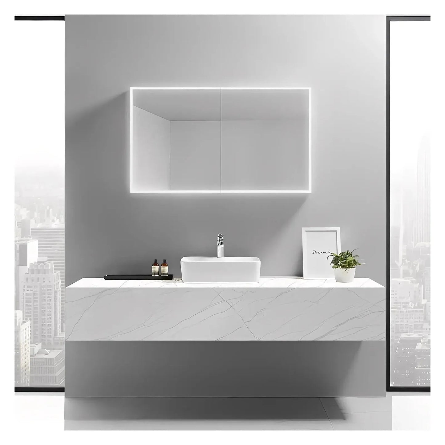 LYLA II LED LIGHTED BATHROOM CABINET VANITY SQUARE MIRROR - 36 x 48