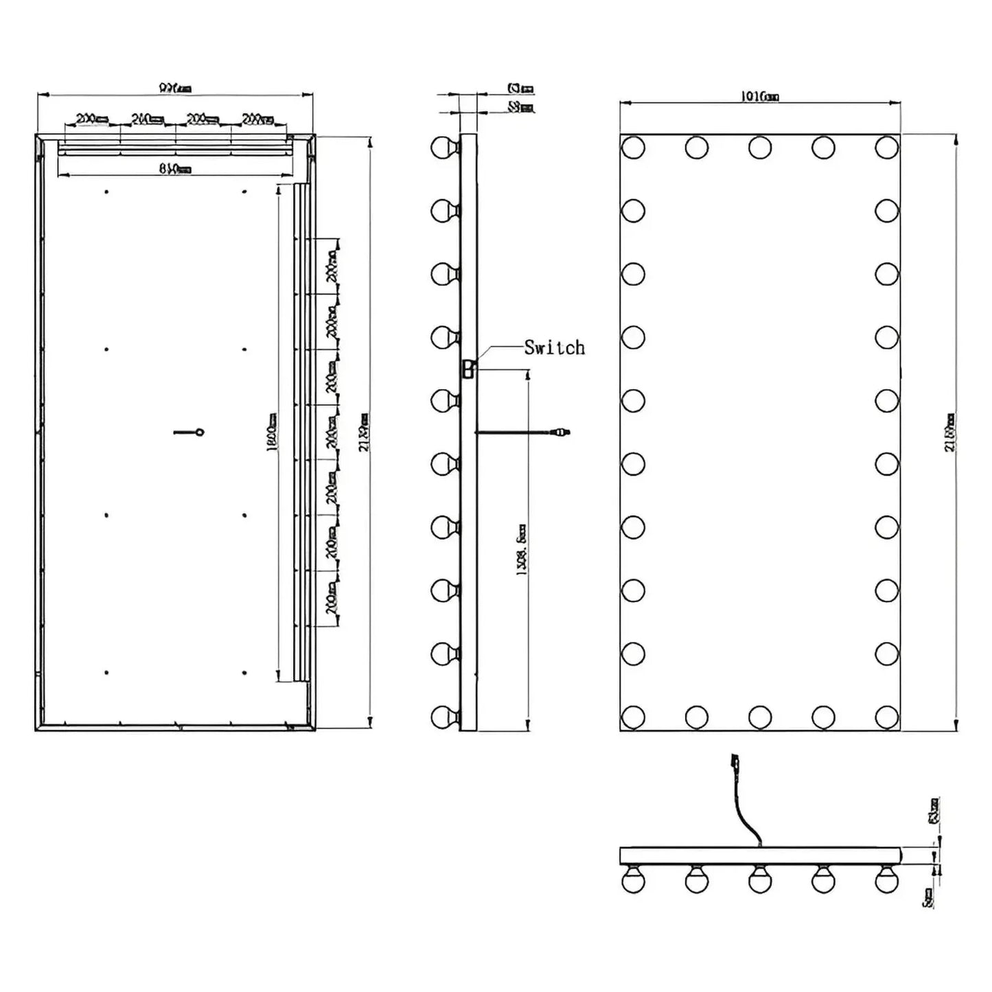 MIRA LED LIGHTED HOLLYWOOD VANITY RECTANGLE MIRROR - CAN BE WALL MOUNTED - 85x40