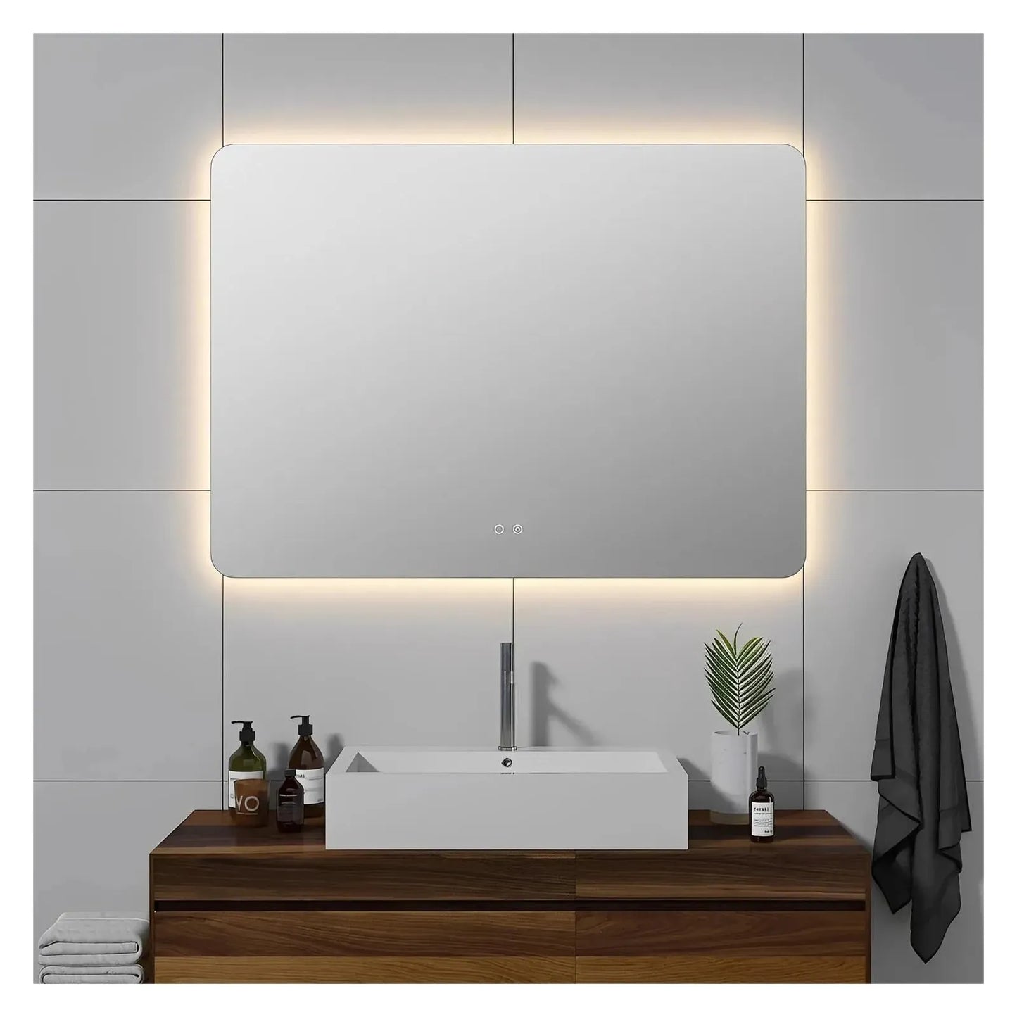 LUXOR ROUNDED CORNERS LED VANITY MIRROR; ADJUSTABLE TEMP. & BRIGHTNESS - 48 x 35
